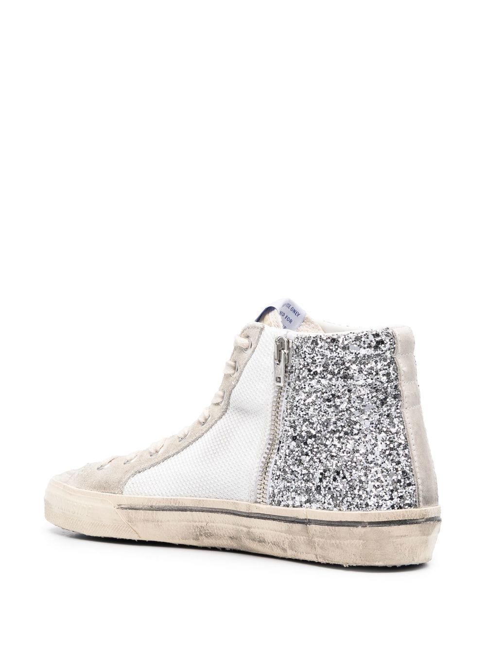 glitter-detail leather high-top sneakers - 3