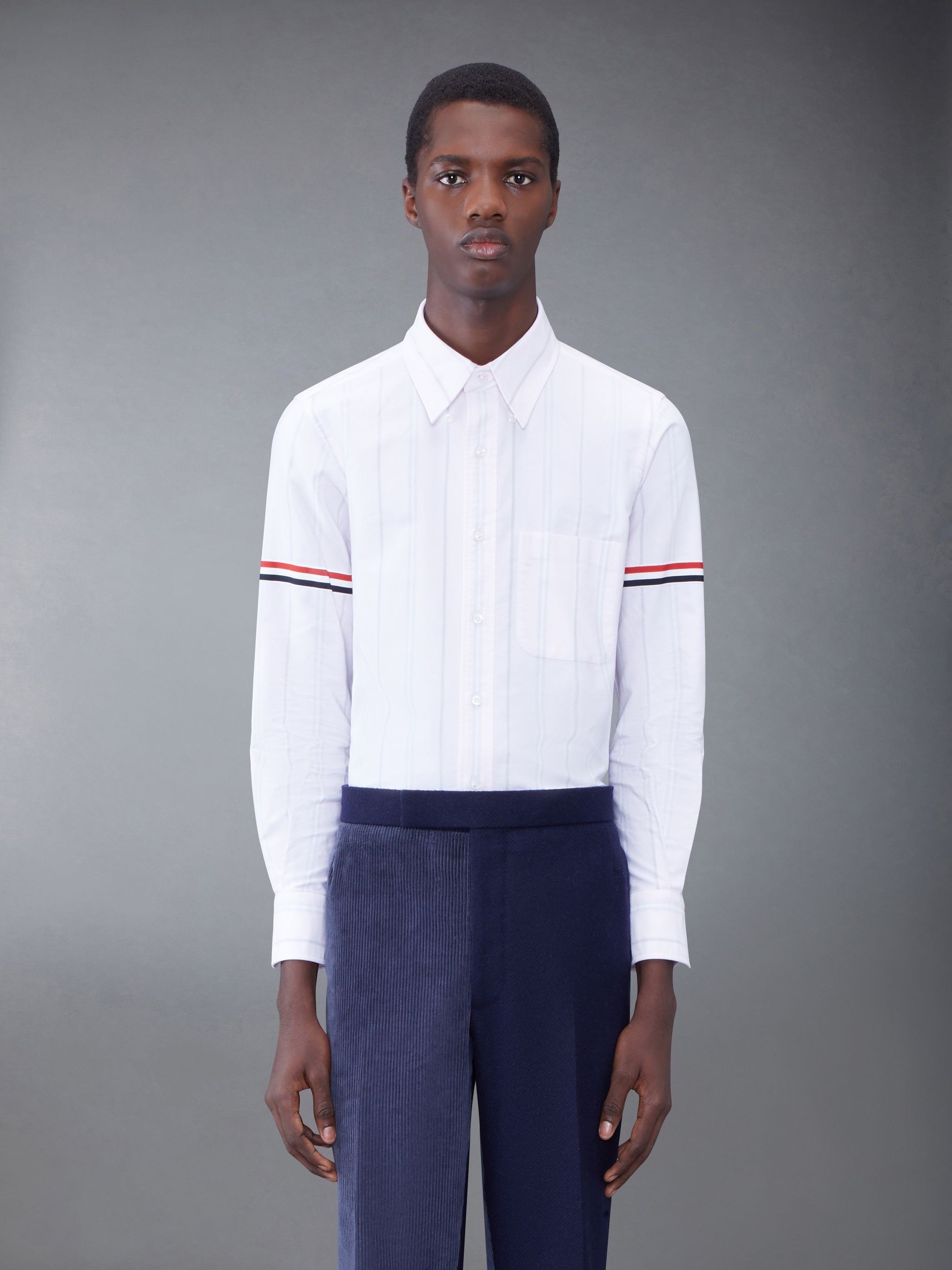 Stripe Oxford Armband Straight Fit Shirt - 1