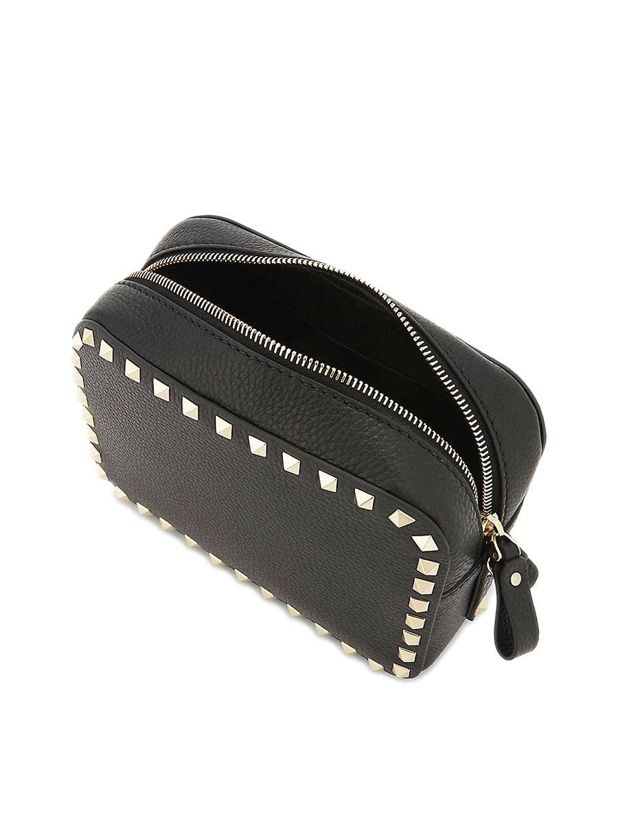 Small Rockstud Grainy Leather Crossbody Bag in Black - 3
