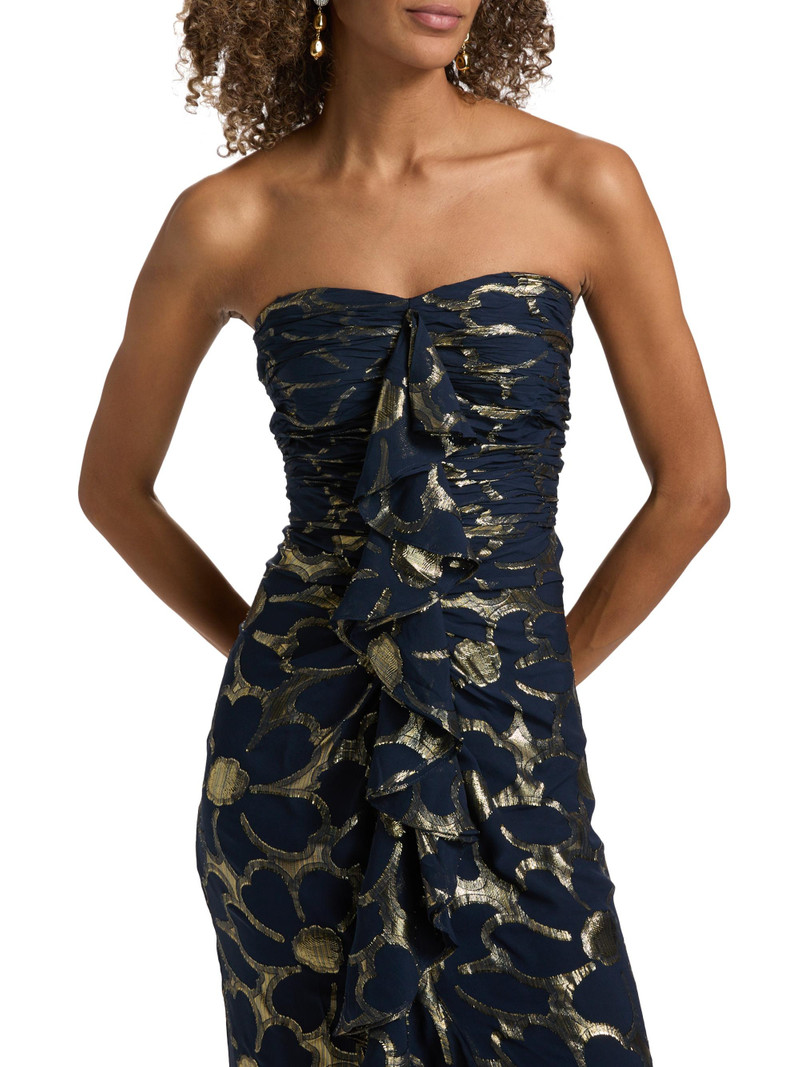 Women's Daisy Goldie Floral Strapless Gown - Navy Jacquard 6