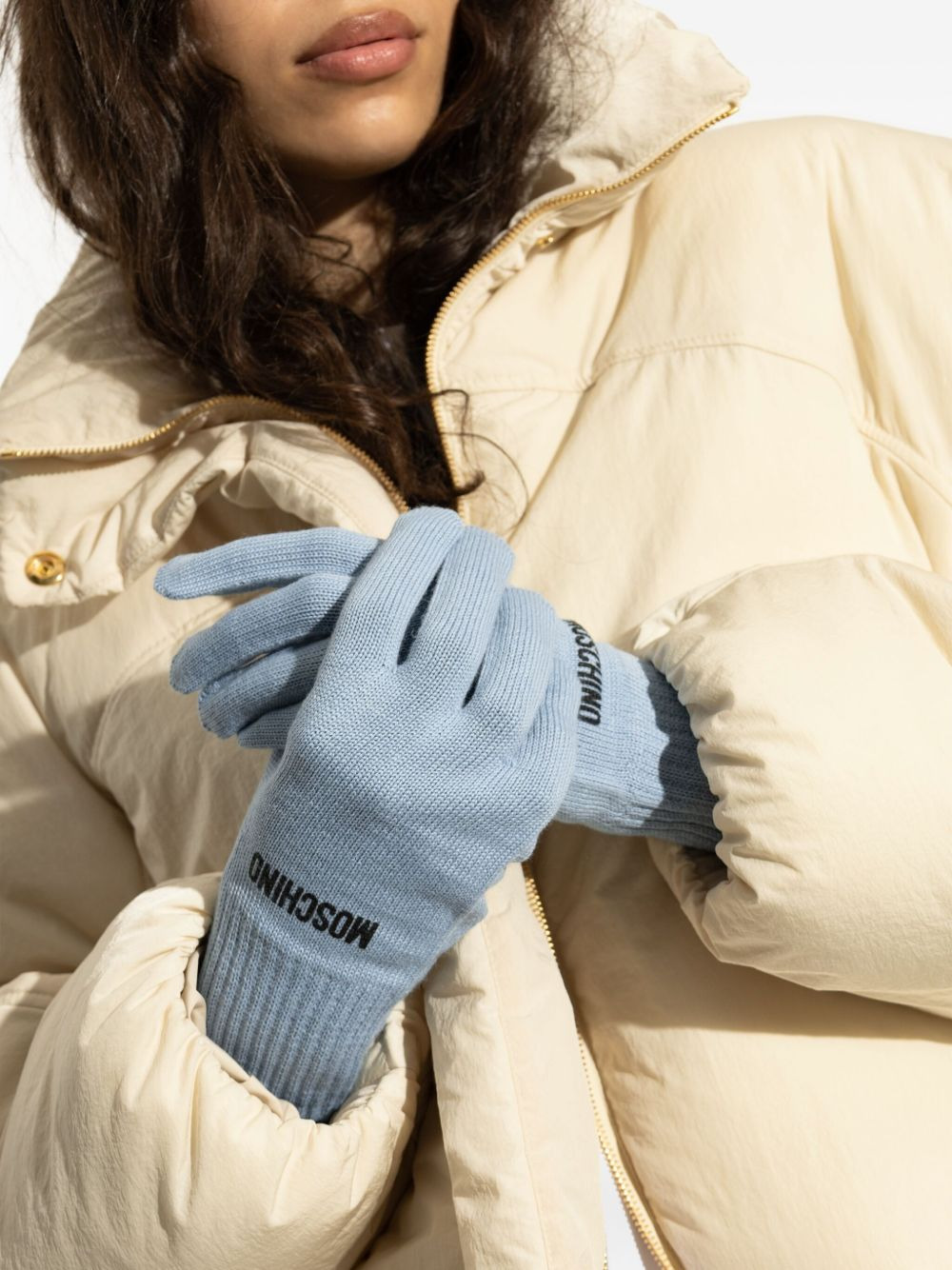 logo-embroidered ribbed gloves - 5