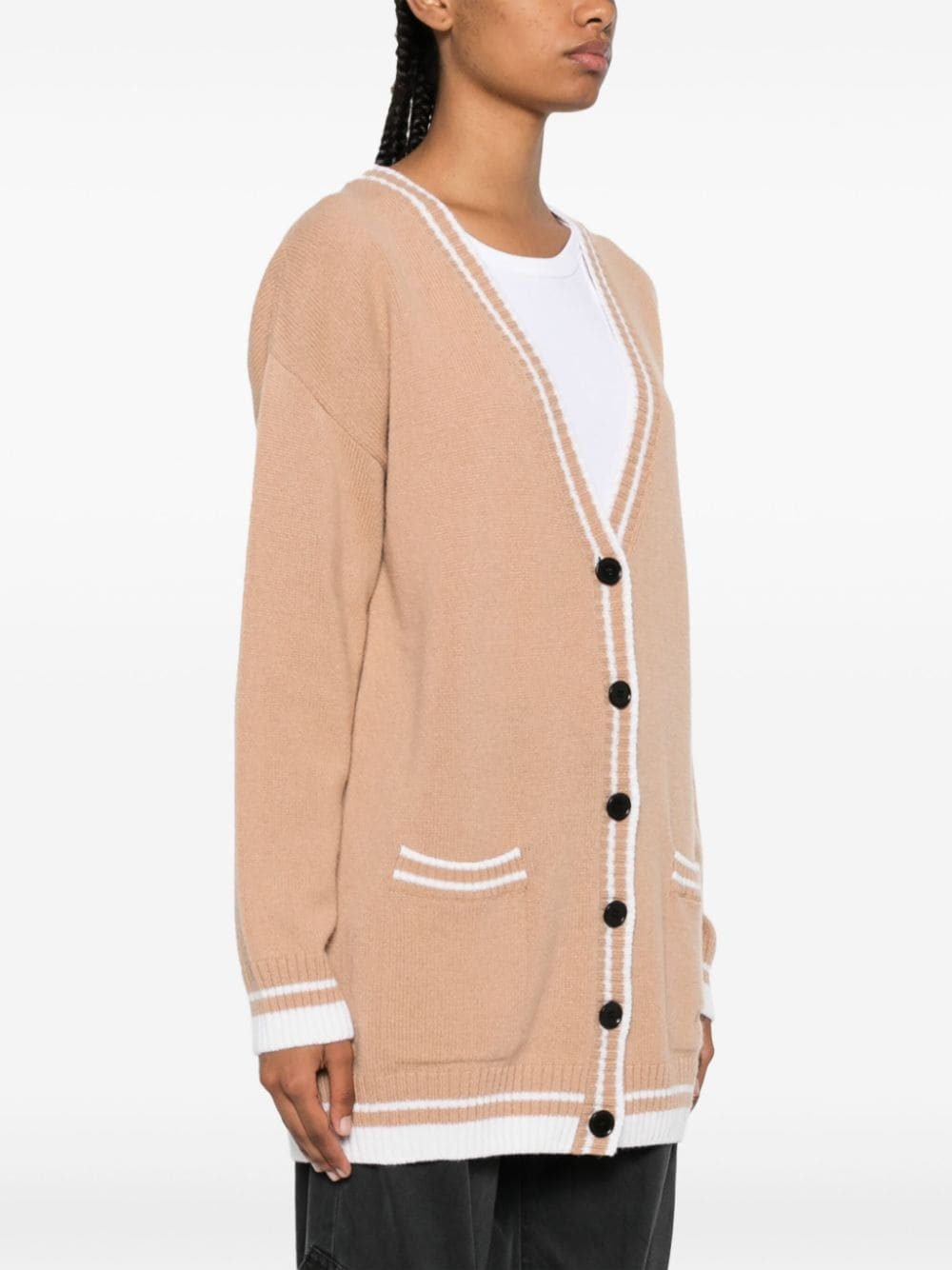 contrasting-trim knit cardigan - 3