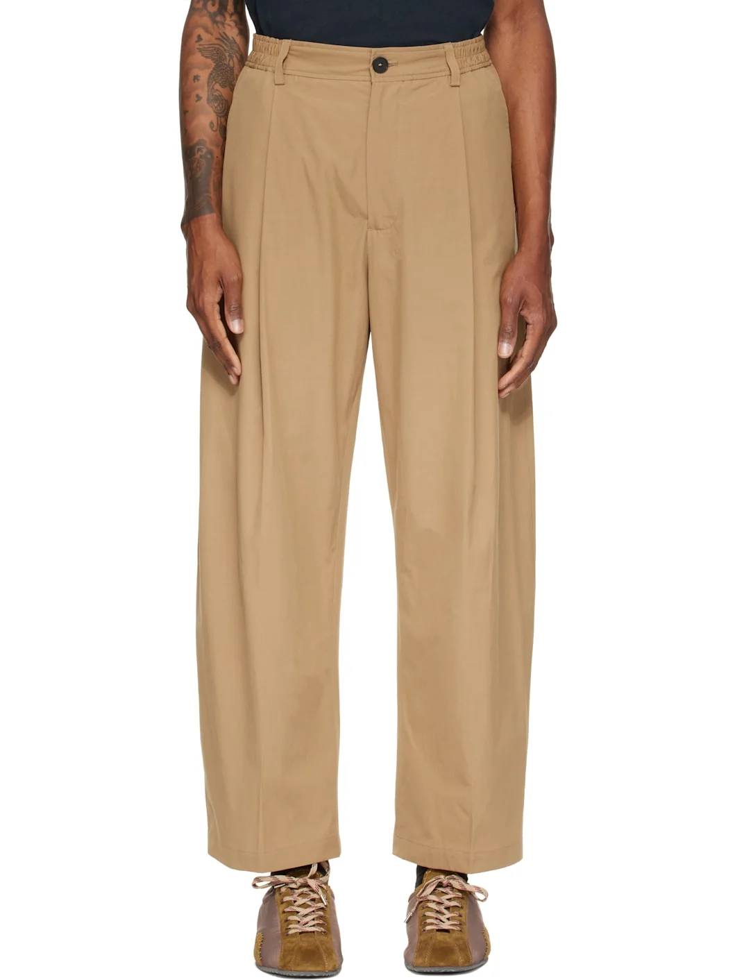 Tan Shire Cotton Pleated Trousers - 1