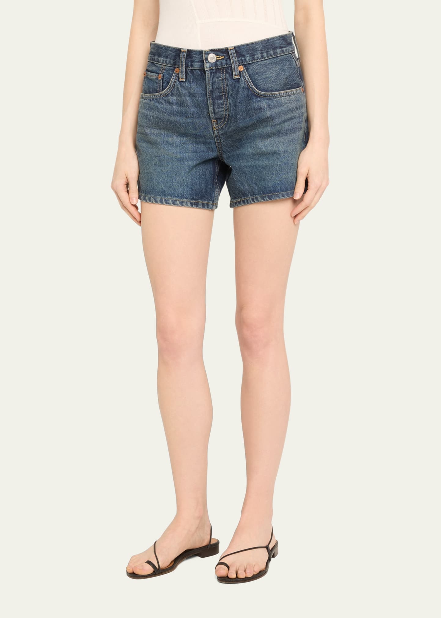 Mid-Rise Denim Boy Shorts - 4