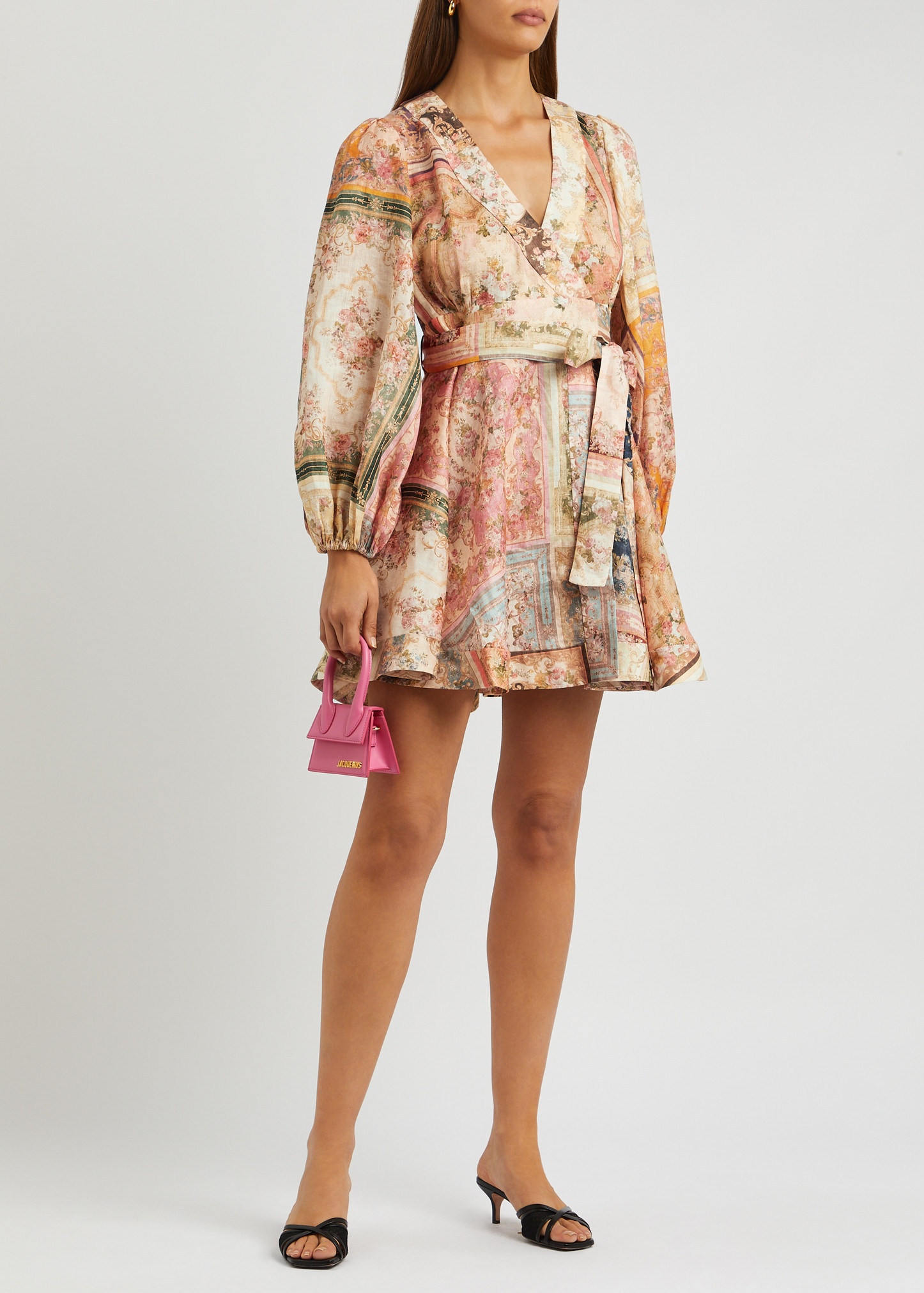 Floral-print linen wrap mini dress - 4