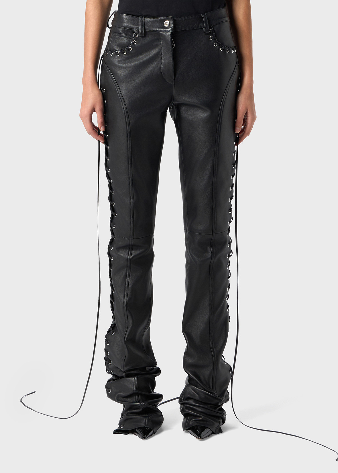 LEATHER PANTS WITH CRISSCROSSED LACES - 3