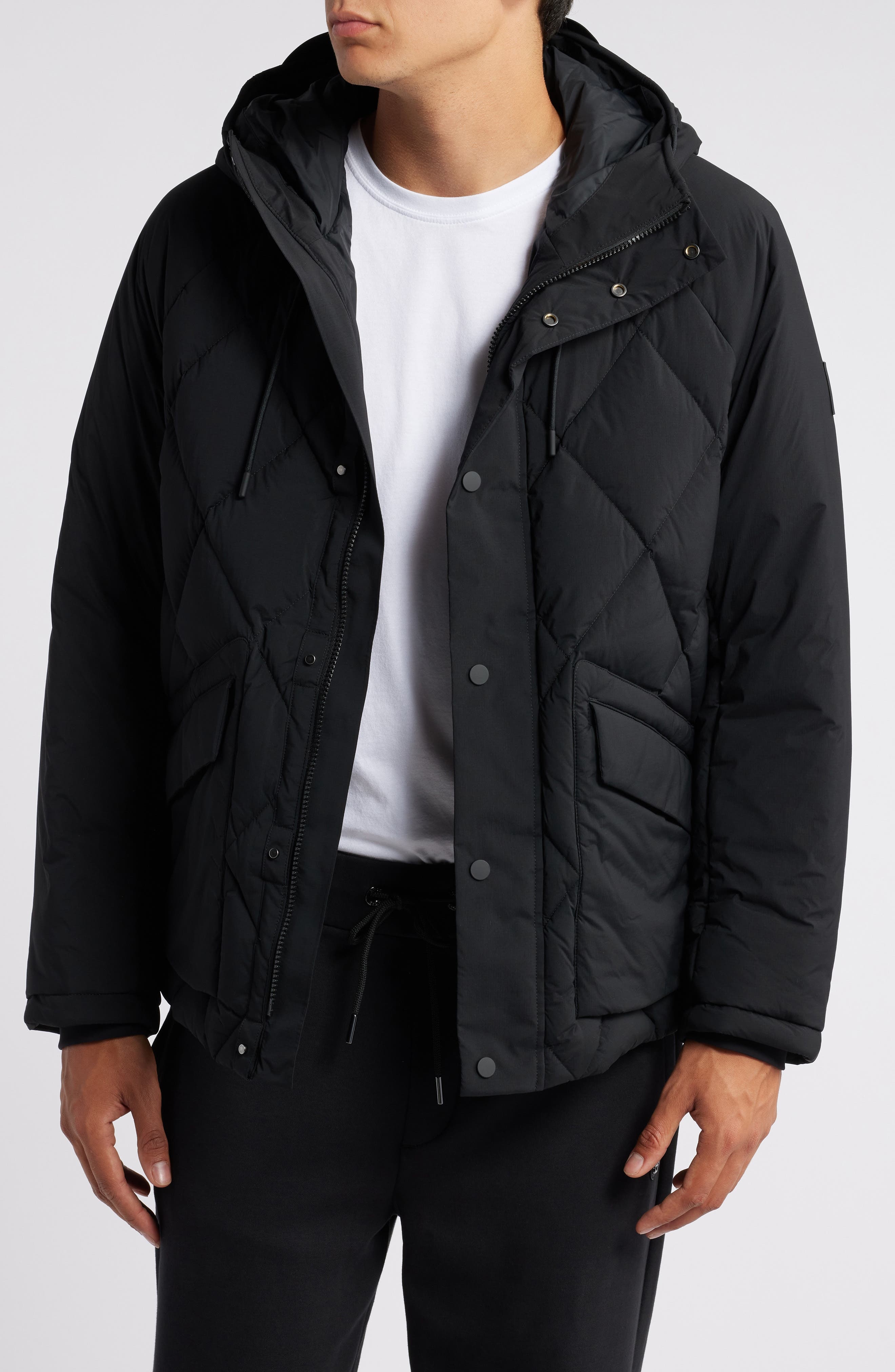 BOSS Cixus Quilted Hooded Down Coat in Black at Nordstrom - 1