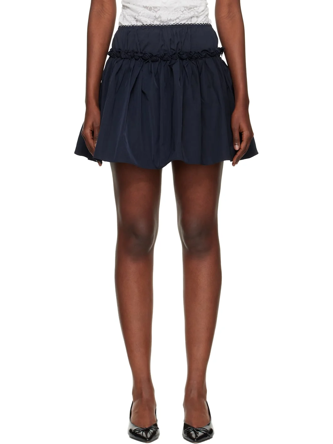 Blue Floral Waist Miniskirt Set - 1