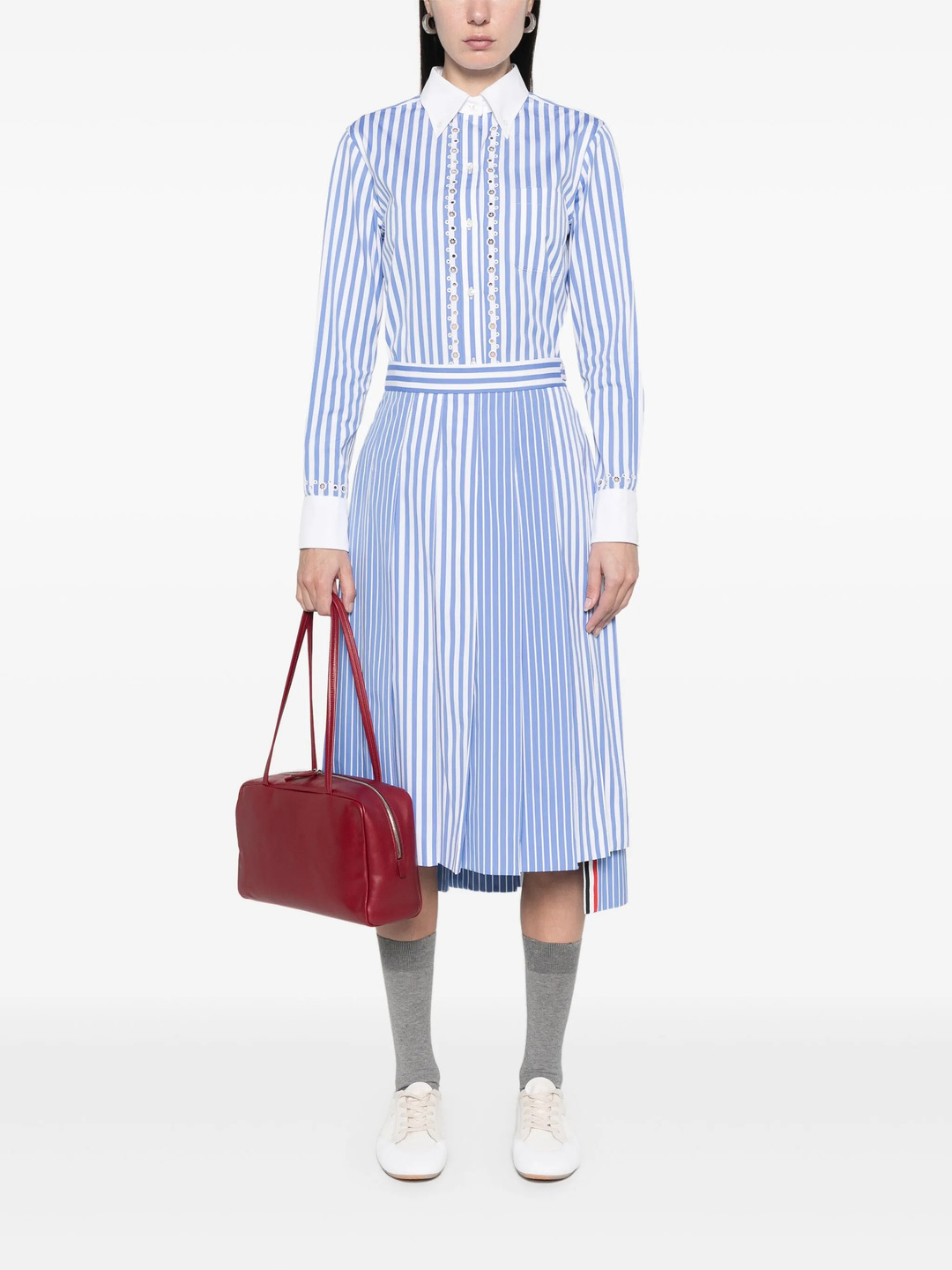 Awning Striped Poplin Funmix Pleated Skirt Women - 2