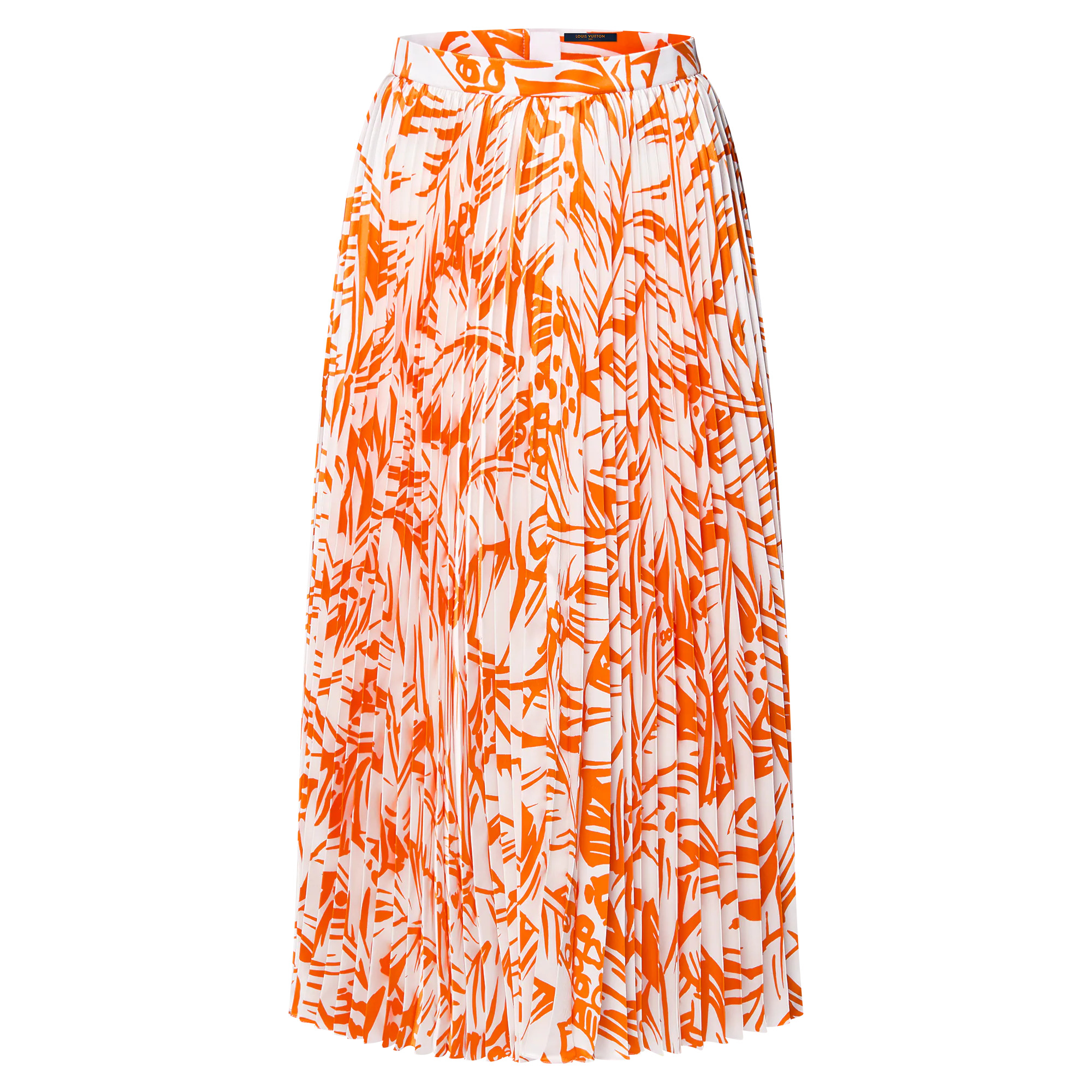 Leather Waist Palm Print Pleated Maxi Skirt - 1