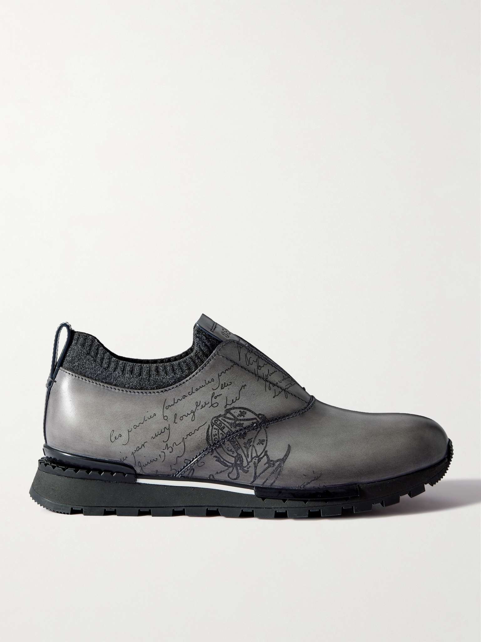 Scritto Cashmere-Trimmed Venezia Leather Slip-On Sneakers - 1