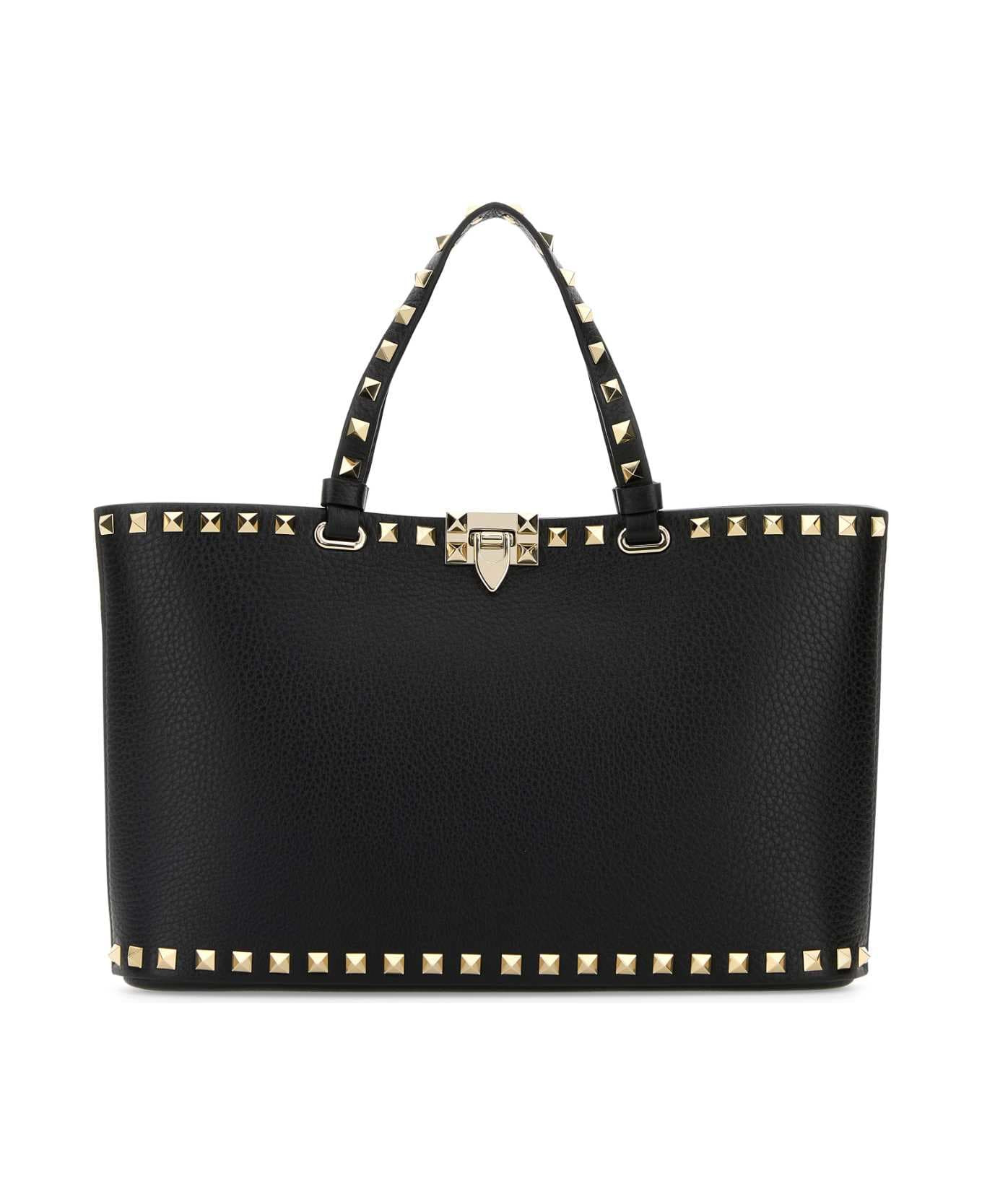 Black Leather Rockstud Handbag - 1