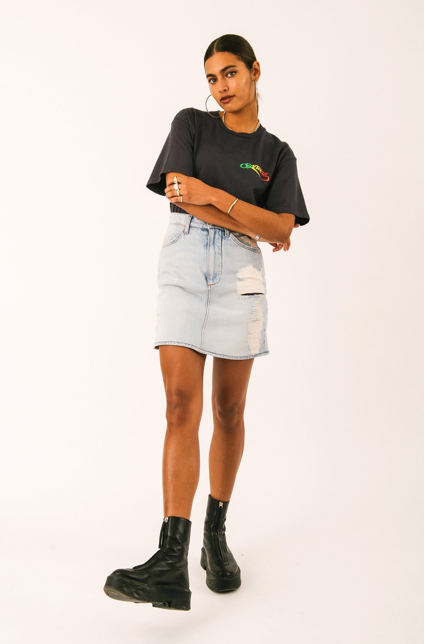 FADED BLACK COTTON SCRIPT LOGO TEE - 3