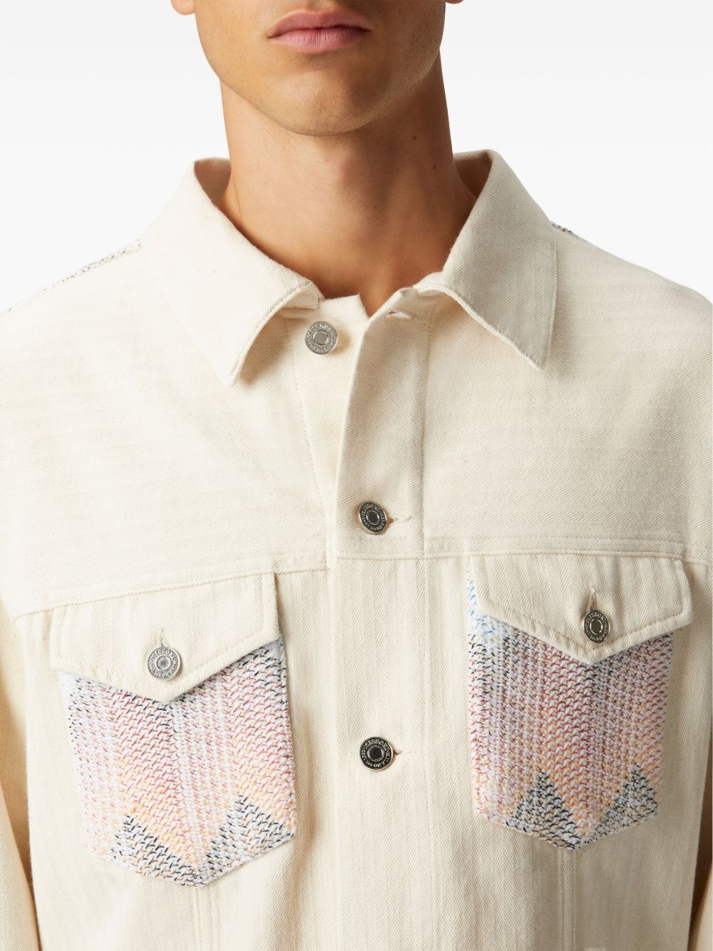 chevron-knit denim jacket - 4