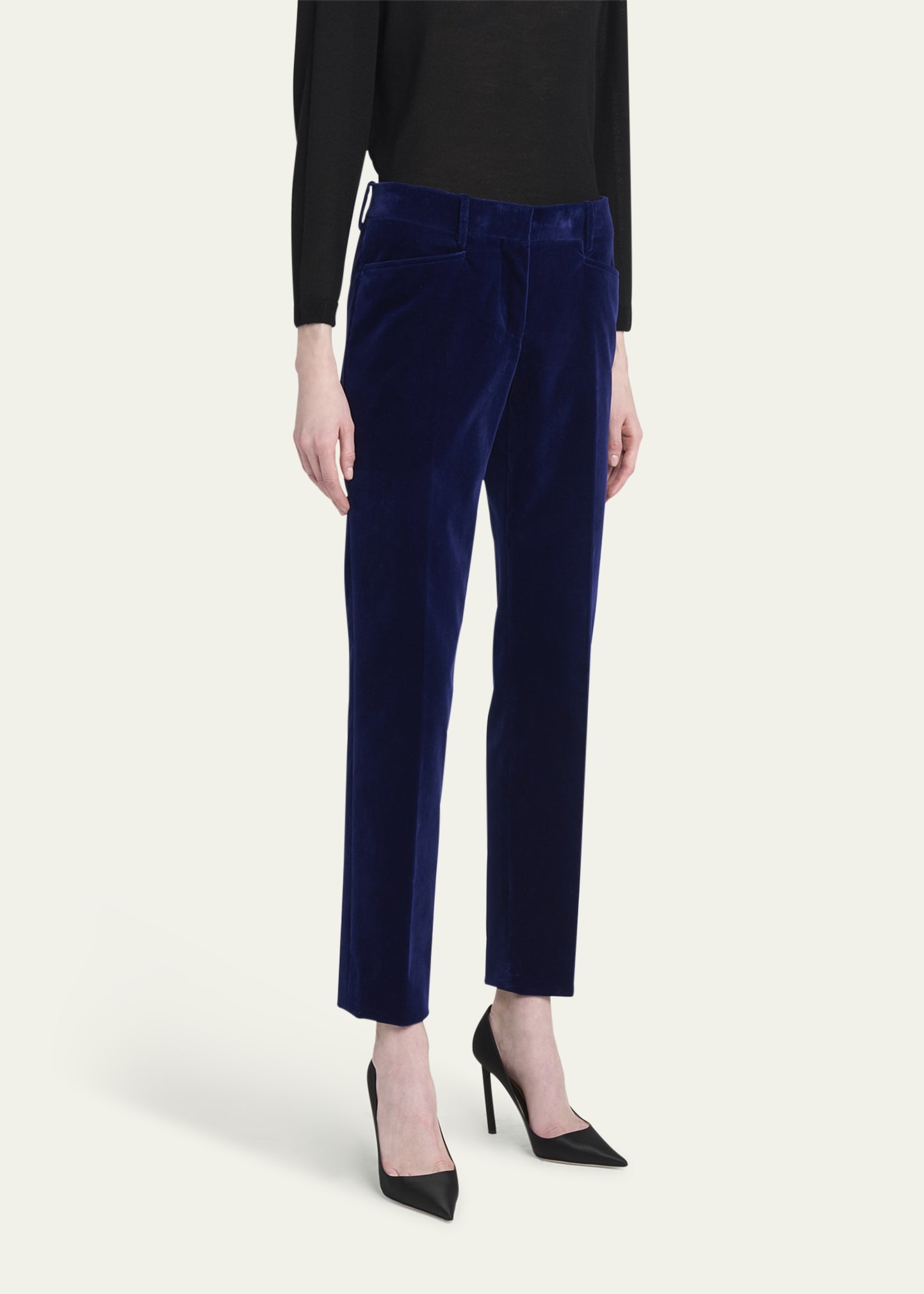 Velvet Slim-Leg Ankle Cigarette Trousers - 4