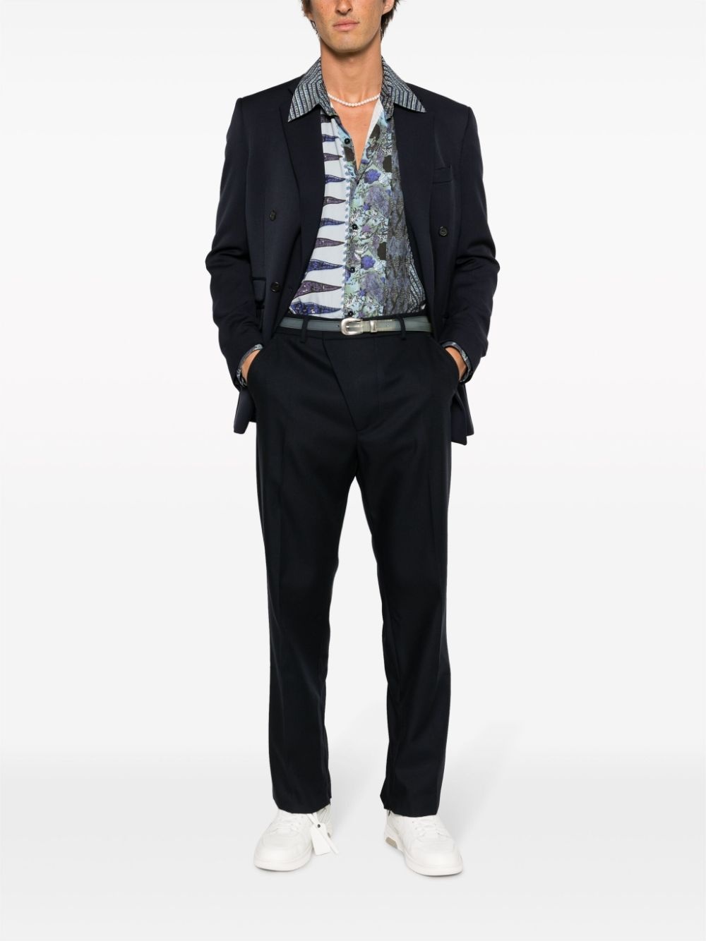 asymmetric button-fastening wide-leg trousers - 2