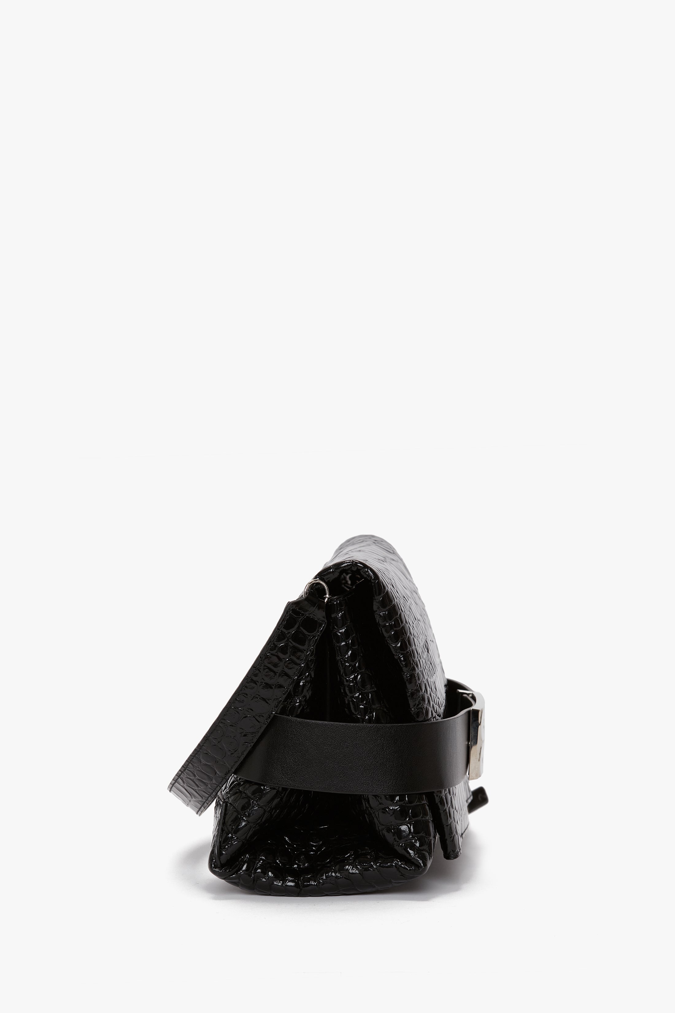 B Pouch Bag In Croc Embossed Black Leather - 3