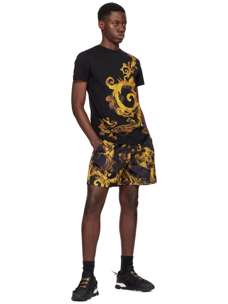 VERSACE JEANS COUTURE Black & Gold Watercolor Couture Shorts outlook