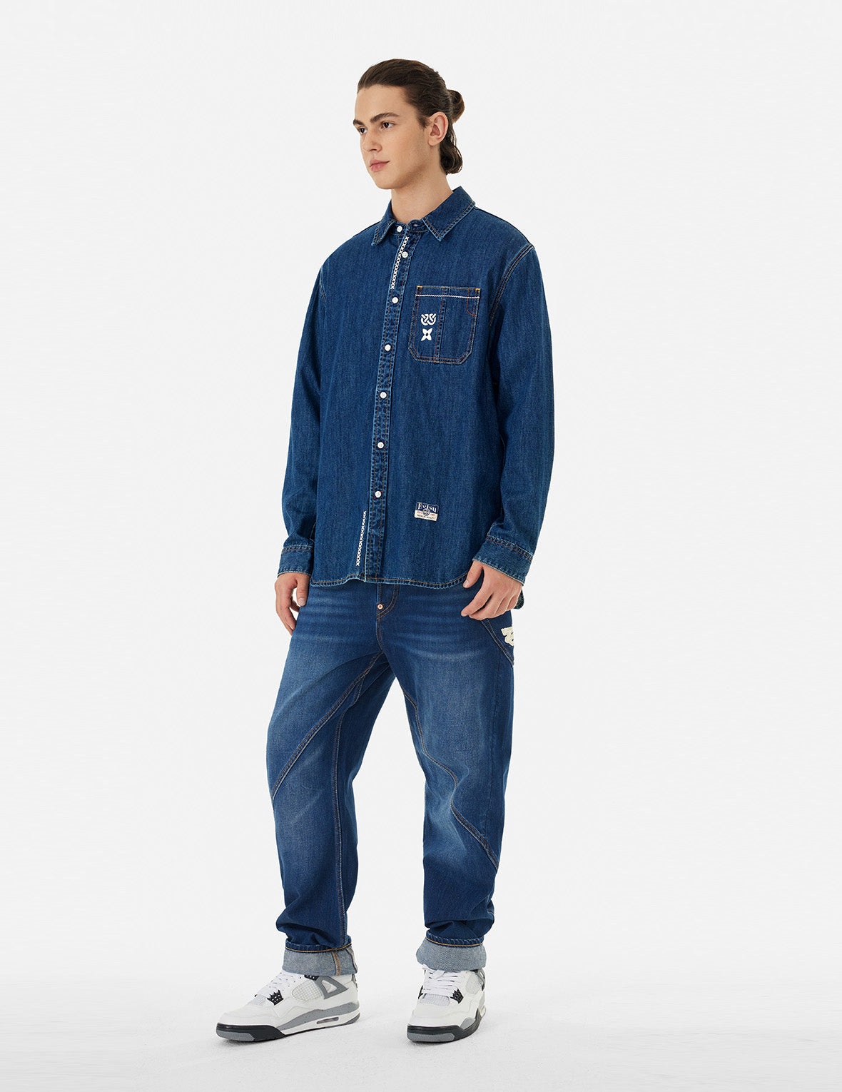 Brush Daicock Print Relax Fit Denim Shirt - 4