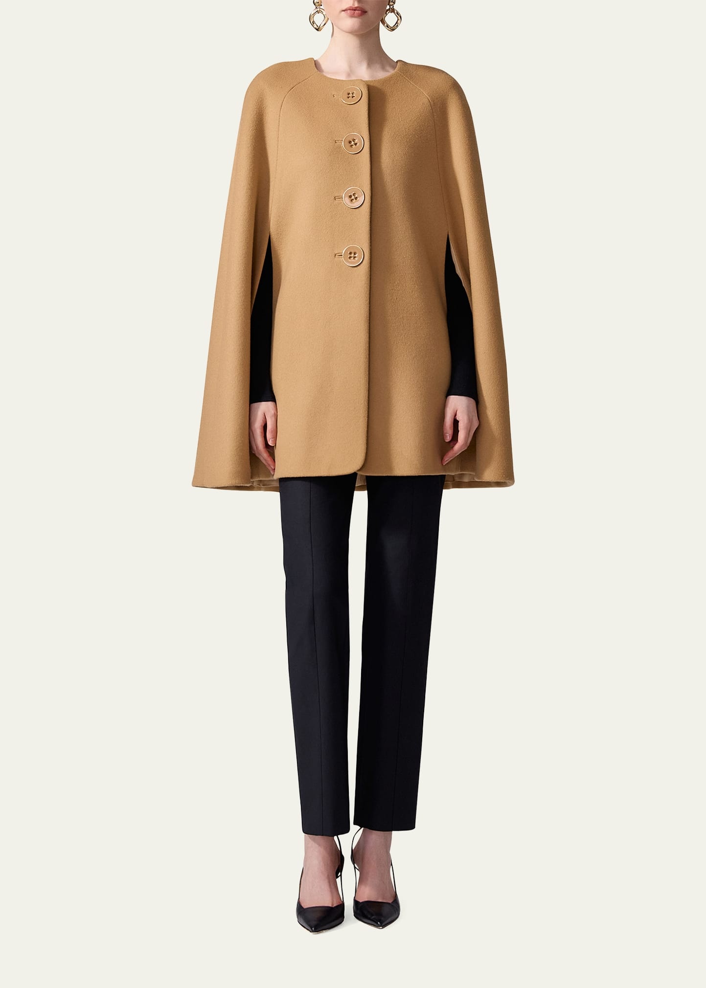 Button-Front Wool Cape - 2