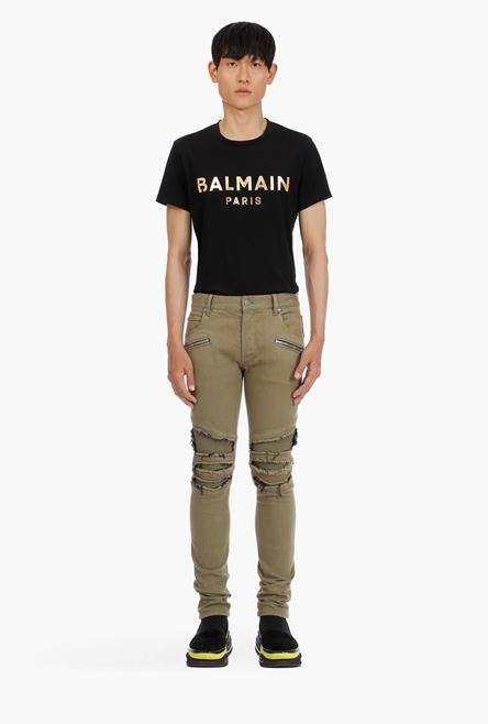 Slim-cut ripped khaki cotton jeans - 3
