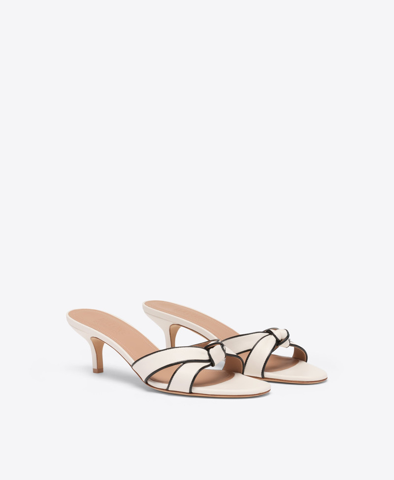 MALONE SOULIERS Raquel 45 White & Black Knotted Leather Kitten Heel Sandals outlook