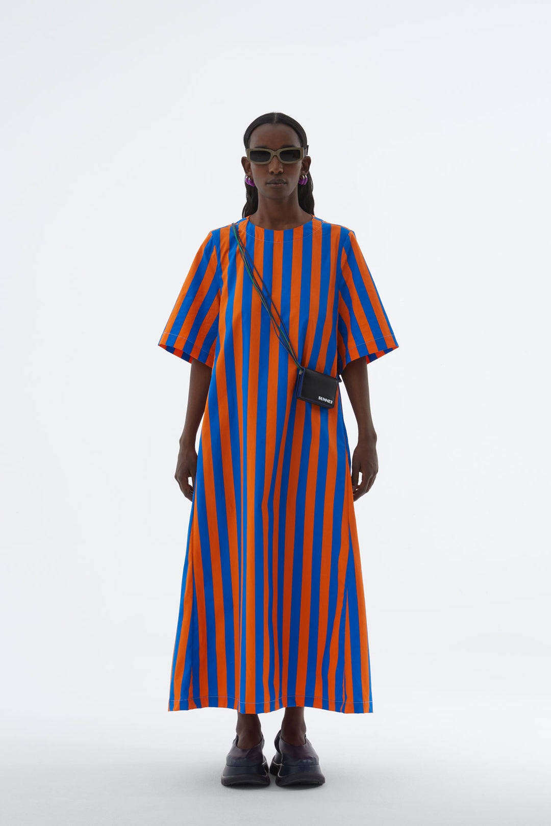 ORANGE & AZURE STRIPED T-SHIRT DRESS - 1