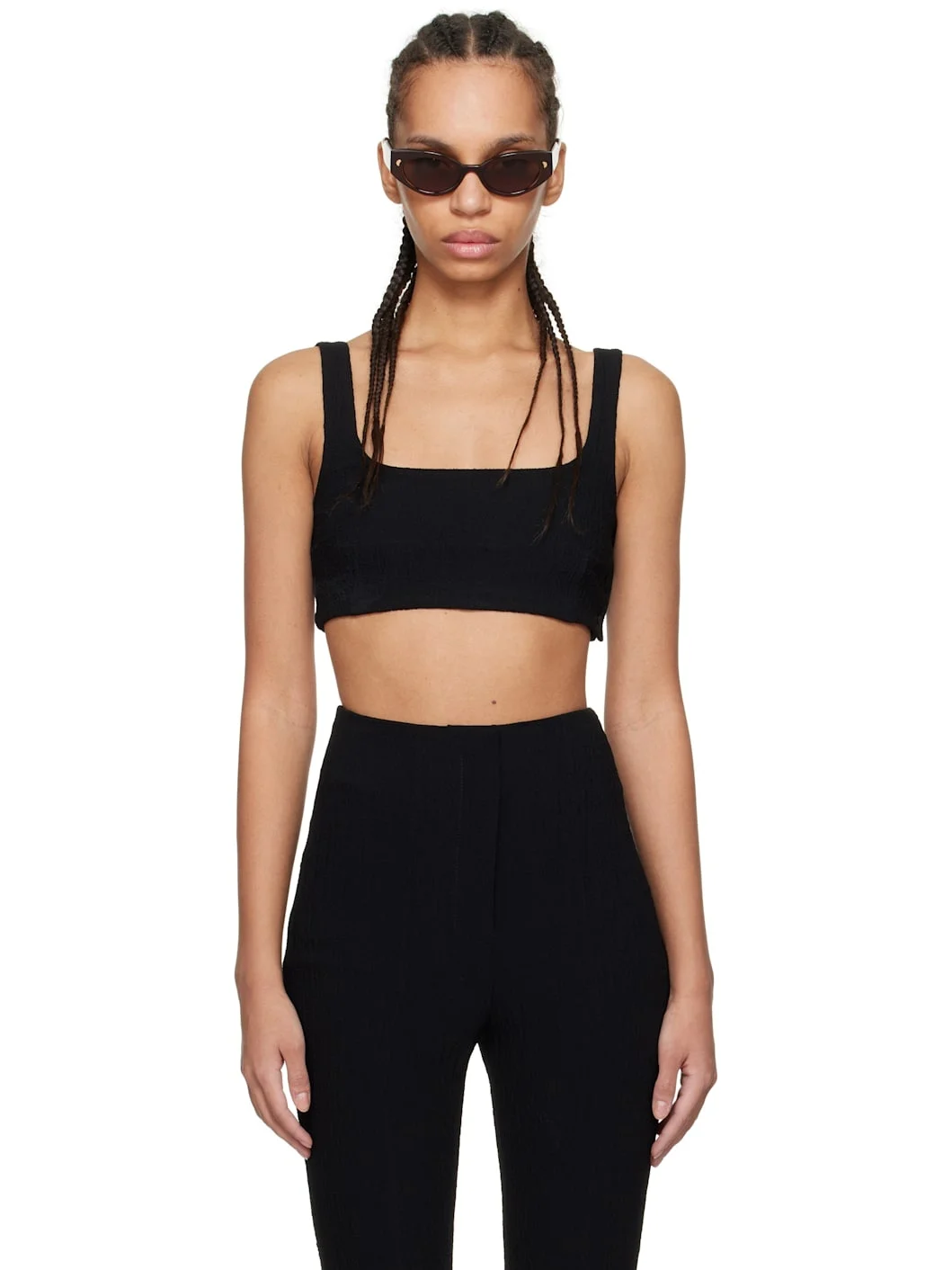 Black Anouk Seersucker Bralette Top - 1