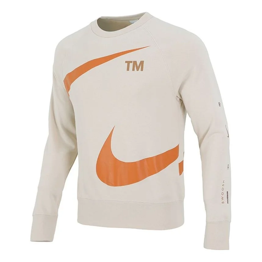 Men's Nike Swoosh Ft Crew Large Logo Printing Knit Round Neck Pullover Khaki DD6097-219 - 1