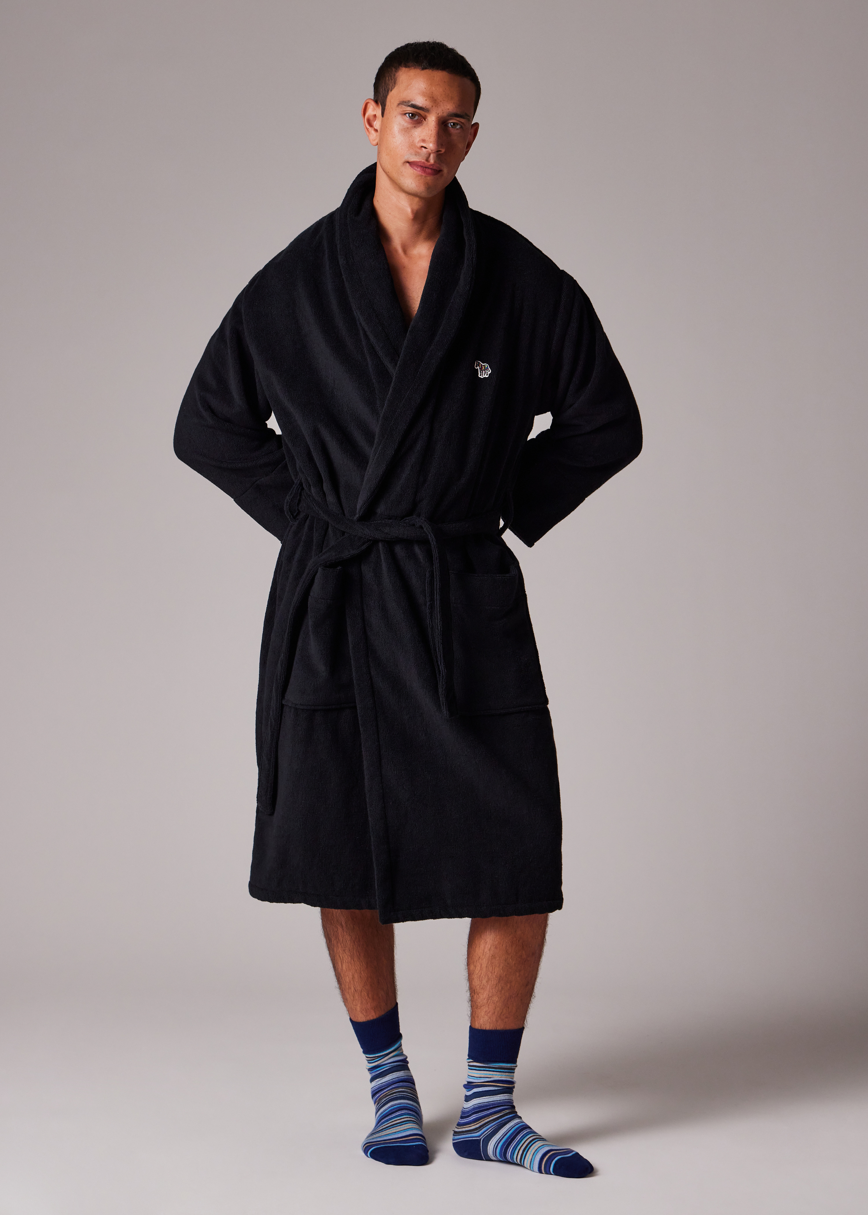Black Zebra Logo Towelling Dressing Gown - 7
