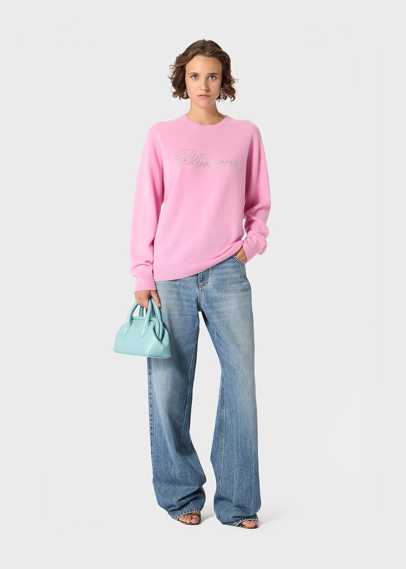 Blumarine CASHMERE SWEATER WITH BLUMARINE RHINESTONE LOGO outlook