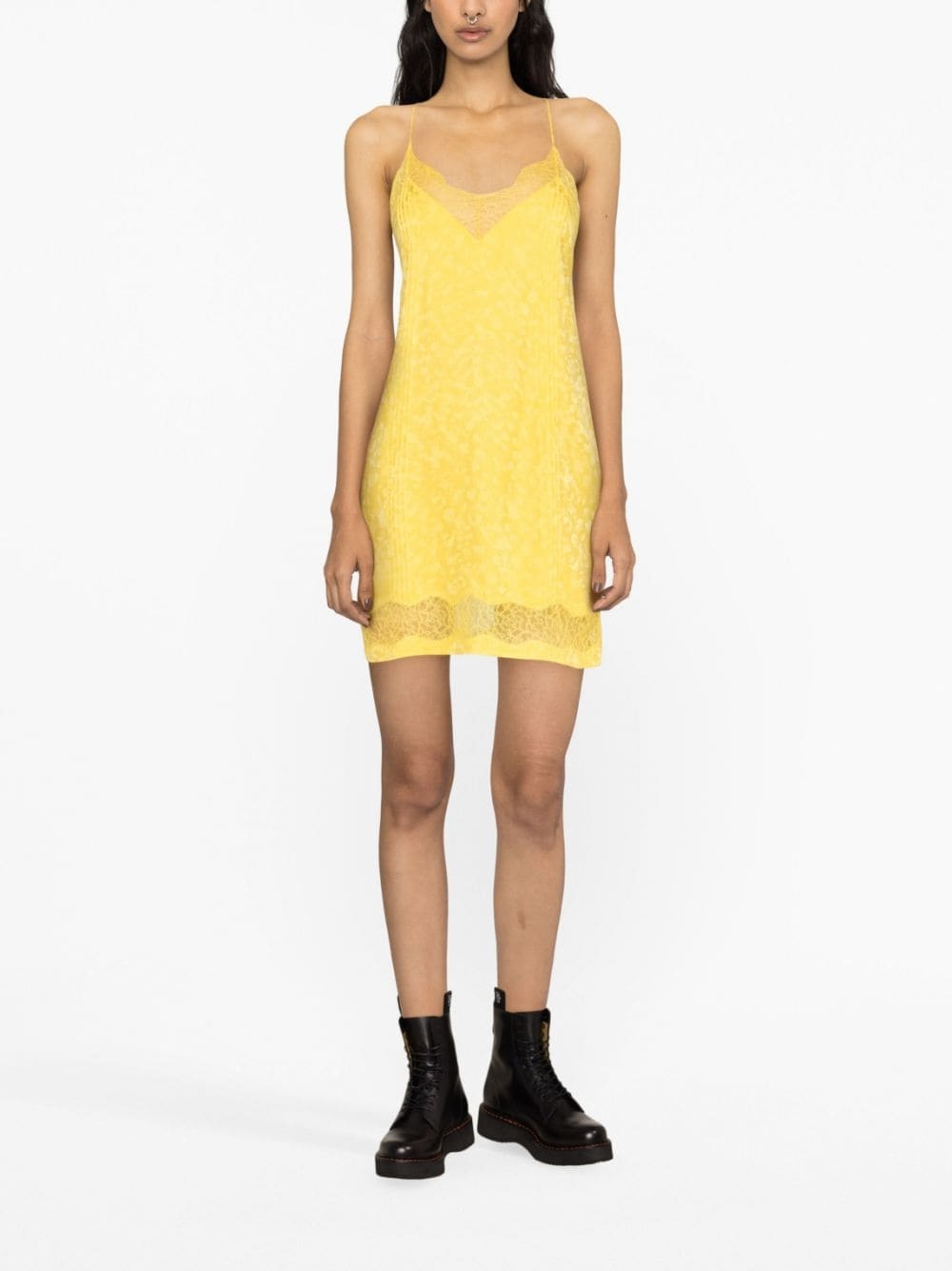 lace-trim silk-jacquard minidress - 2