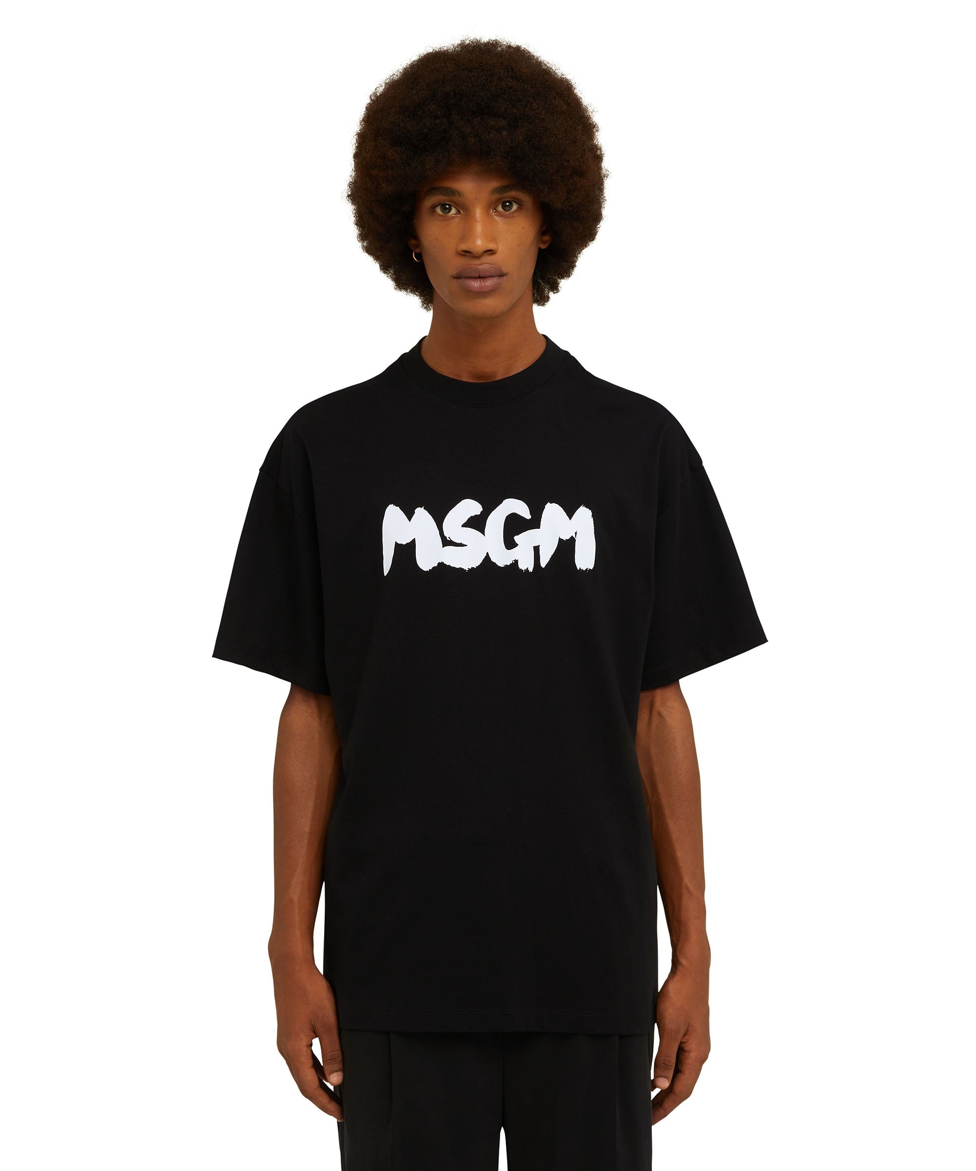 Cotton crewneck t-shirt with new brushed MSGM logo - 2