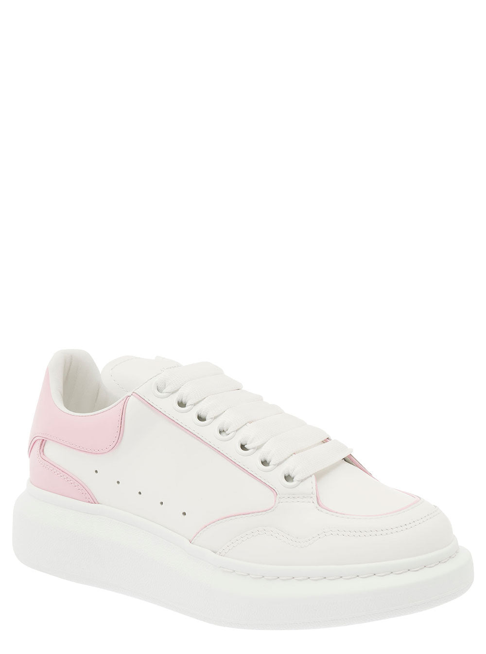 Alexander Mcqueen Women White And Pink Low Top Sneakers With Logo Detail In Leather Woman - 2