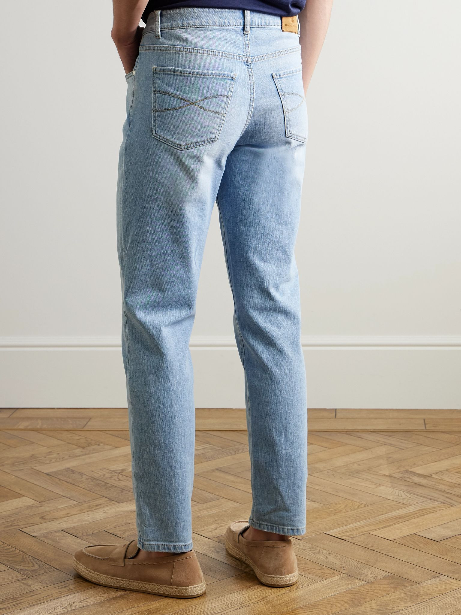 Slim-Fit Straight-Leg Logo-Embroidered Jeans Blue - 4