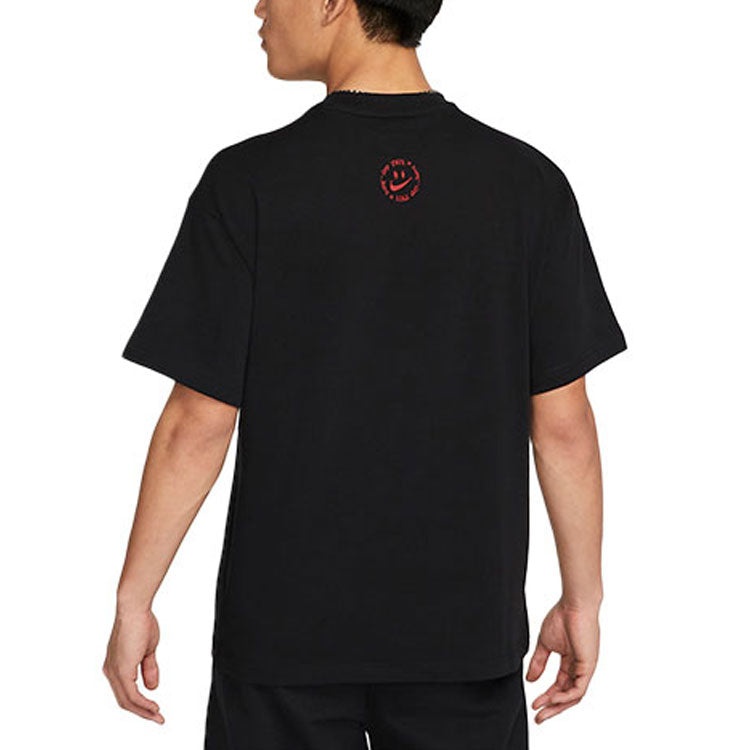 Men's Nike Smile Flower Logo Pattern Printing Round Neck Short Sleeve Black T-Shirt DV0683-010 - 4