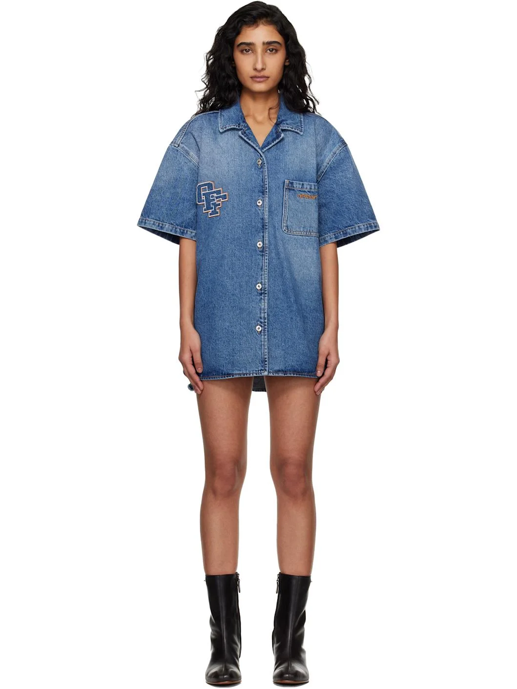 Blue Royal Patch Denim Minidress - 1