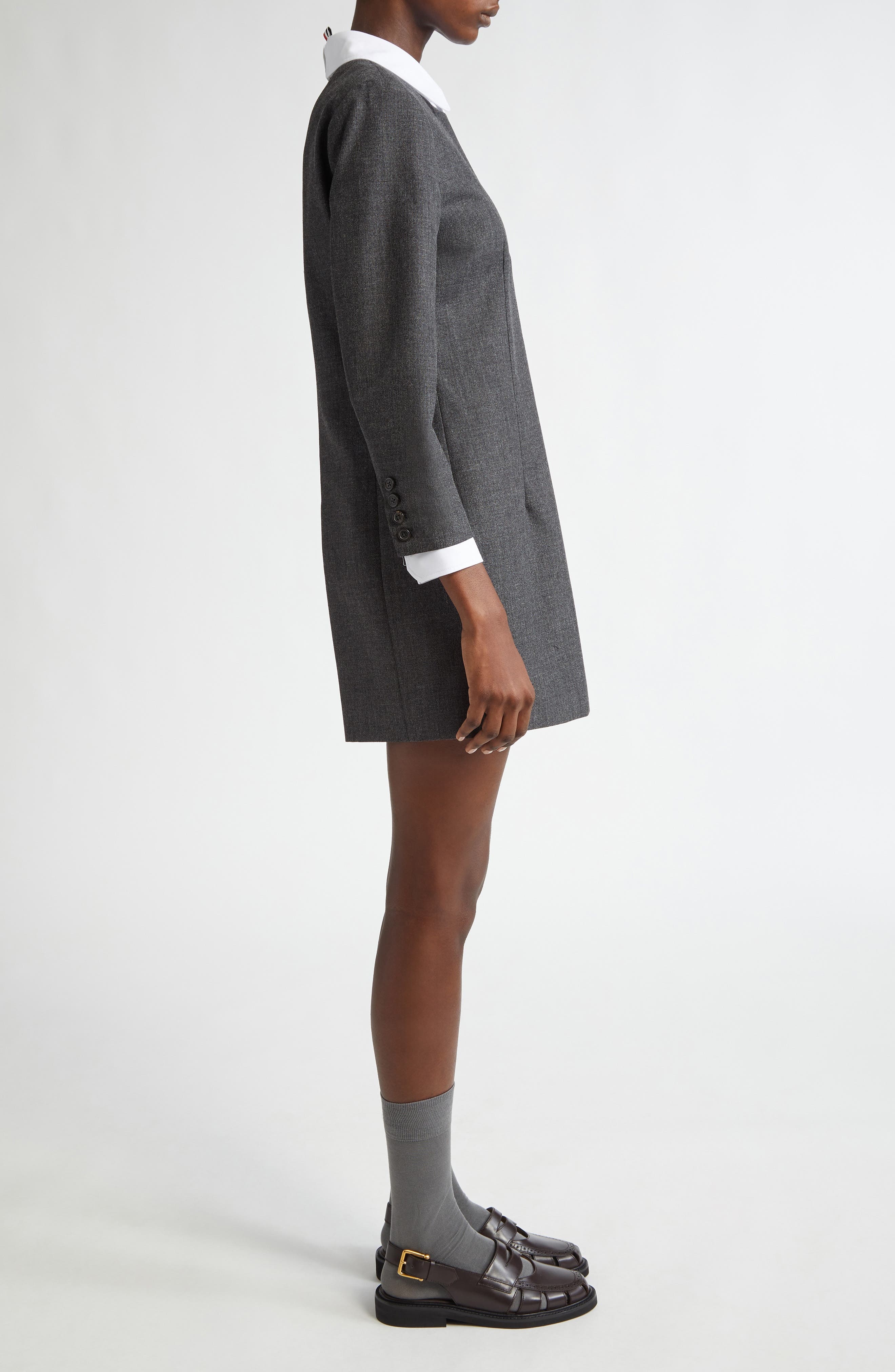 Thom Browne Wool & Cotton Mixed Media Minidress in Dark Grey at Nordstrom - 3