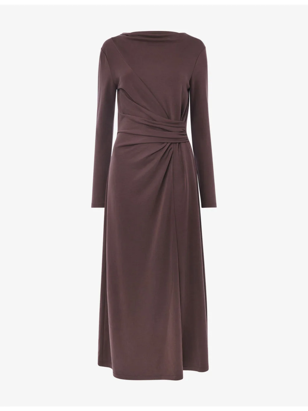 Ruched Long-Sleeve Woven Midi Dress - 1