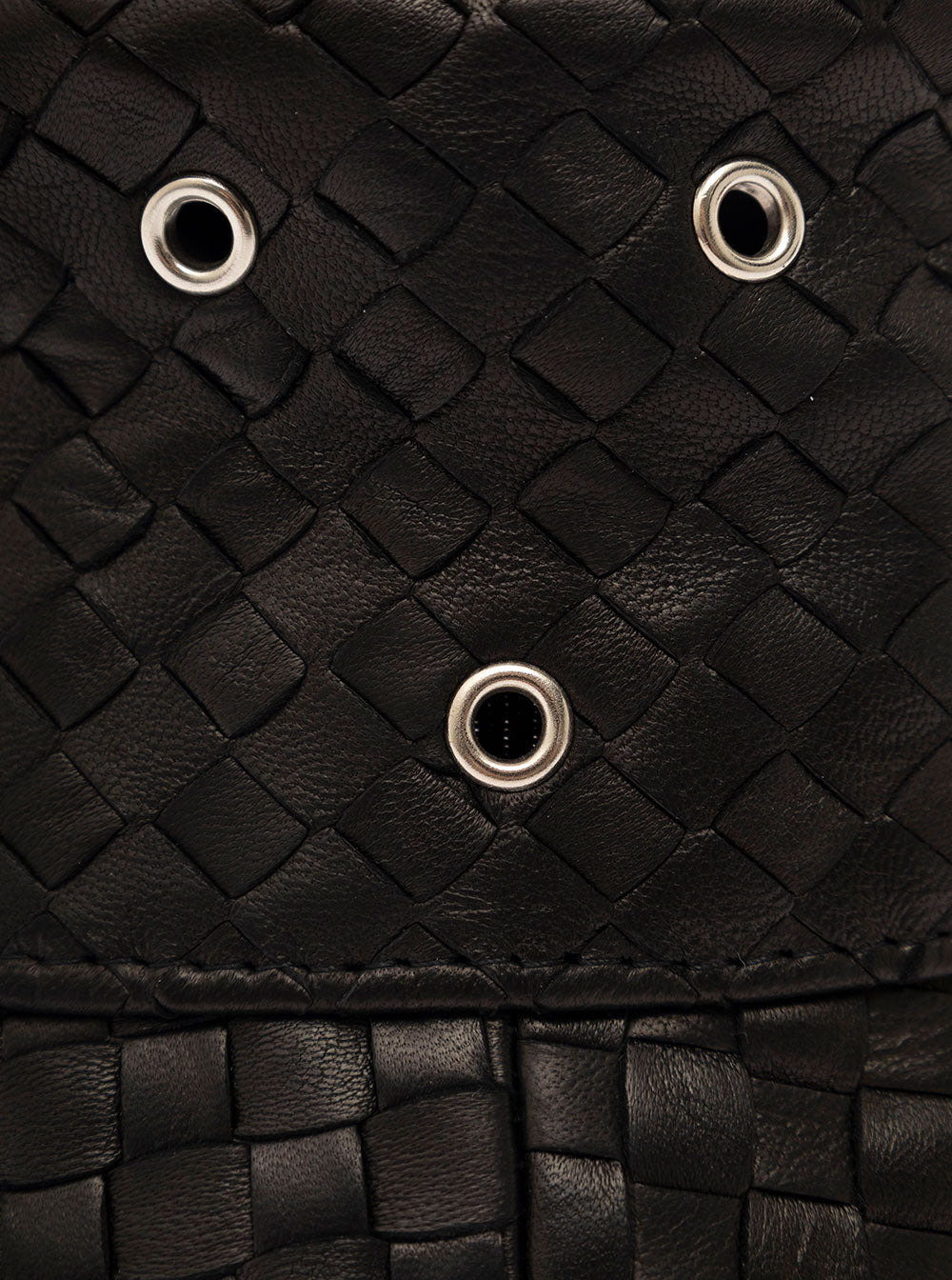 Bottega Veneta Men Black Bucket Hat With Metal Eyelets And Intreccio Motif In Leather Man - 3