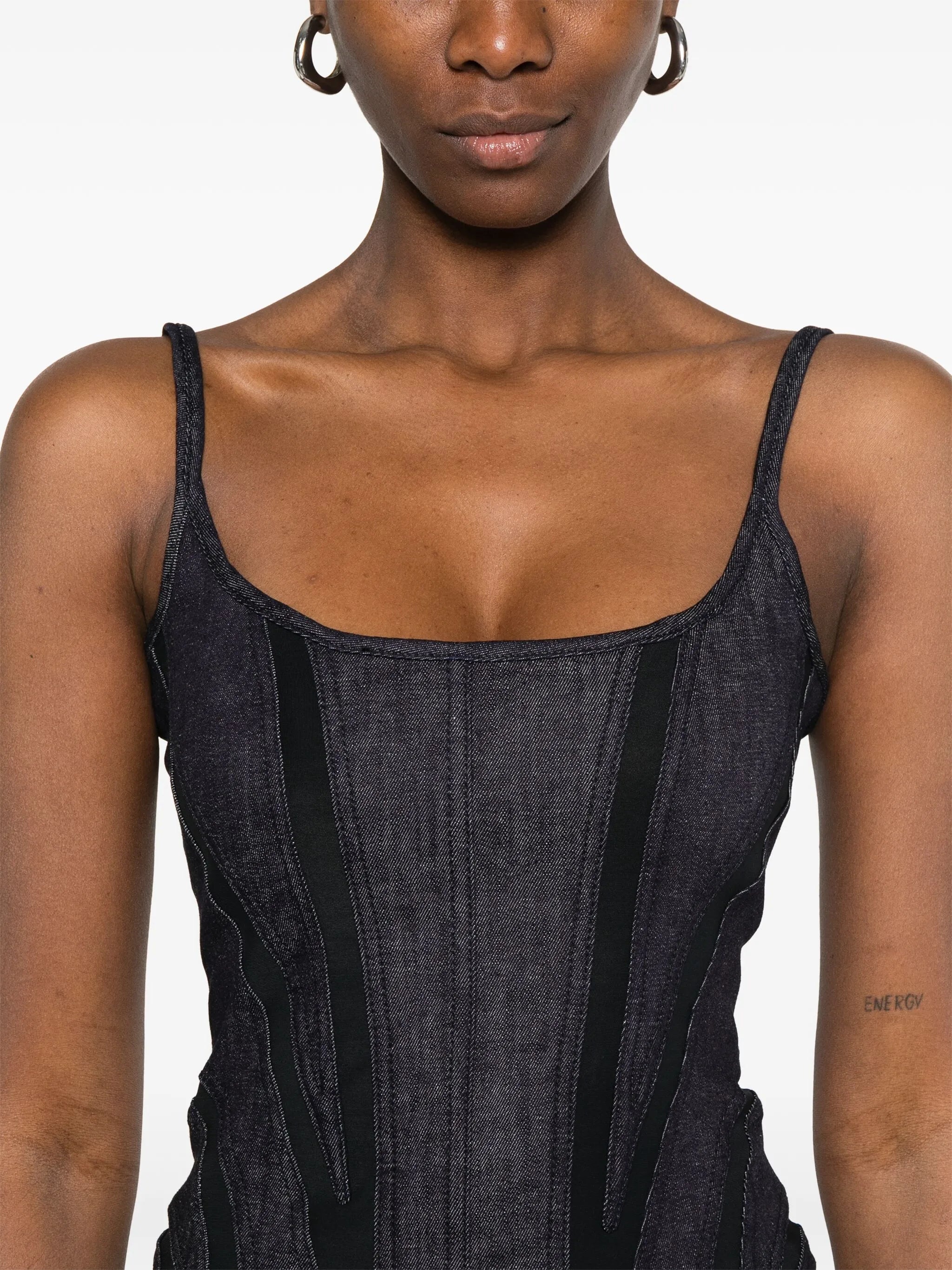 Mesh-panel Denim Midi Dress - 4