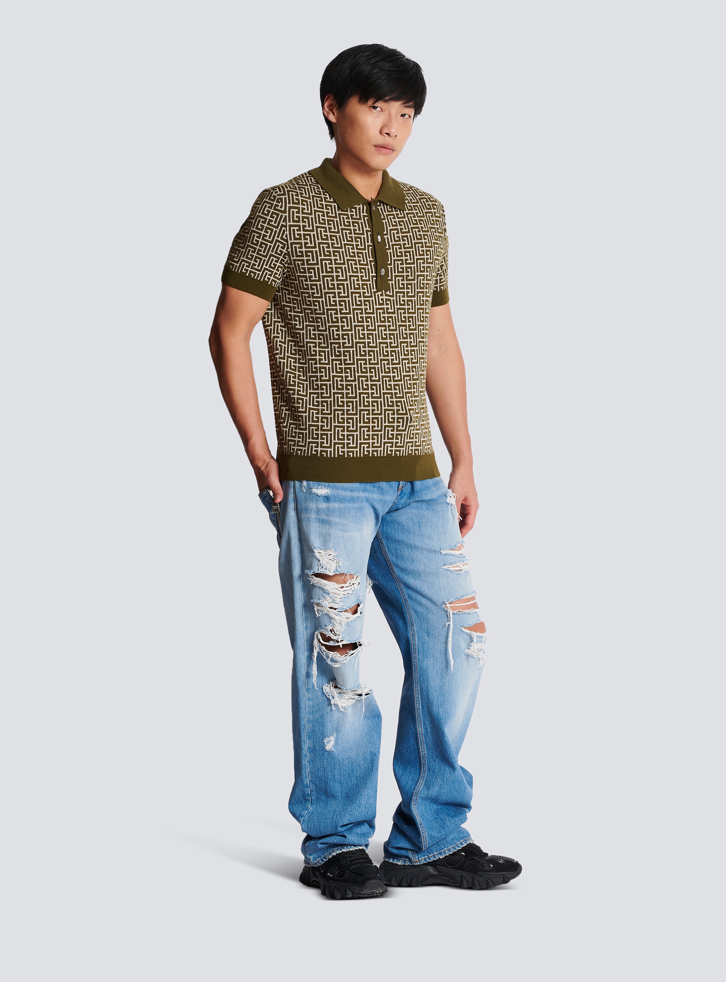 Wool polo shirt with monogram - 3