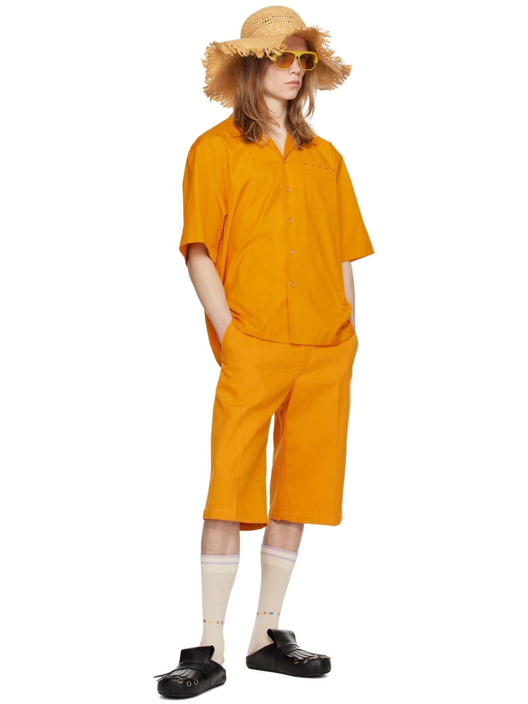 Orange Straight-Leg Shorts - 4