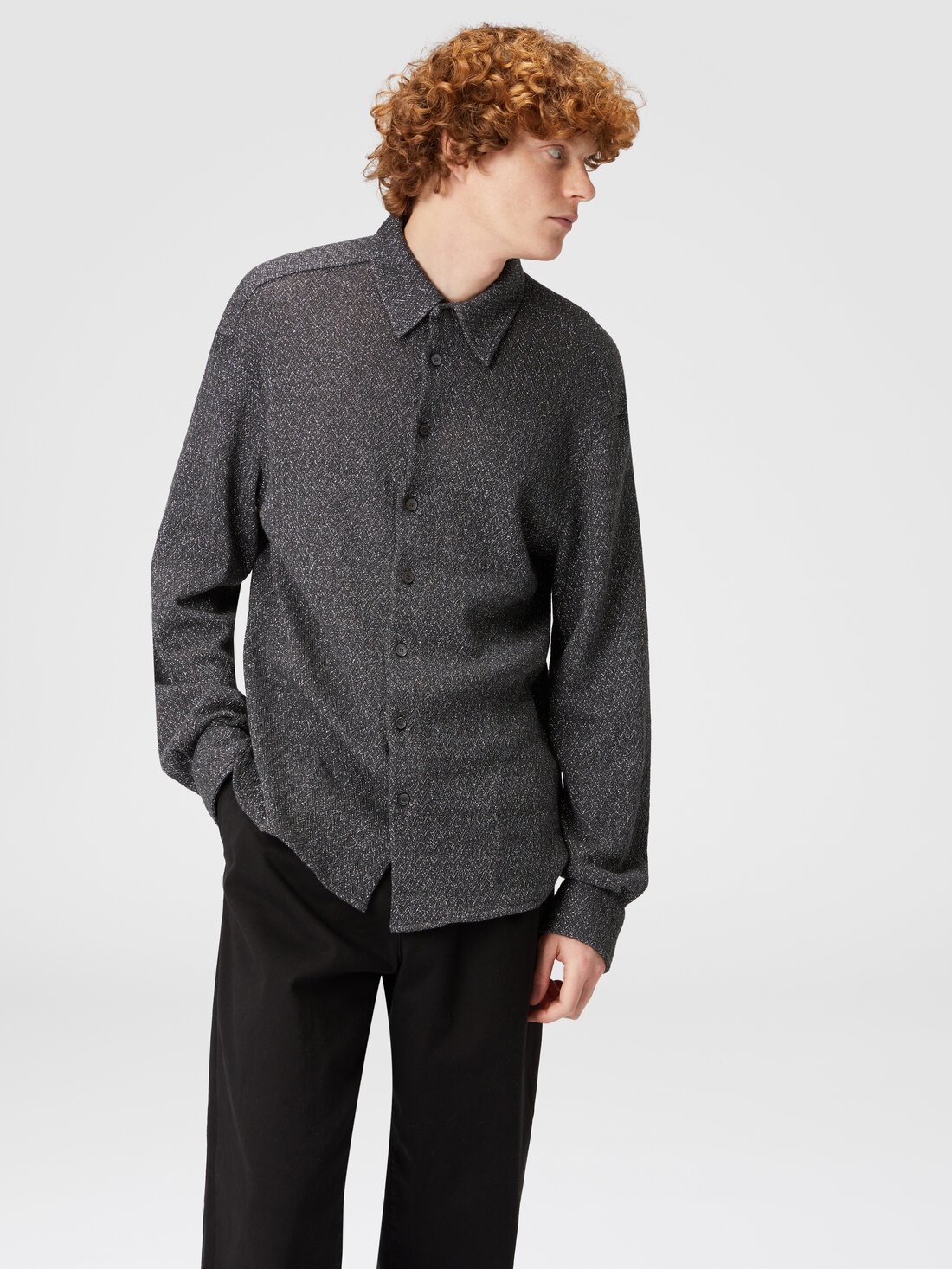 Cotton and viscose zig zag lamé shirt - 4