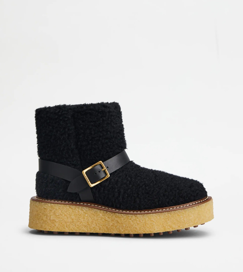 PLATFORM BOOTS IN WOOL AND LEATHER - BLACK 1