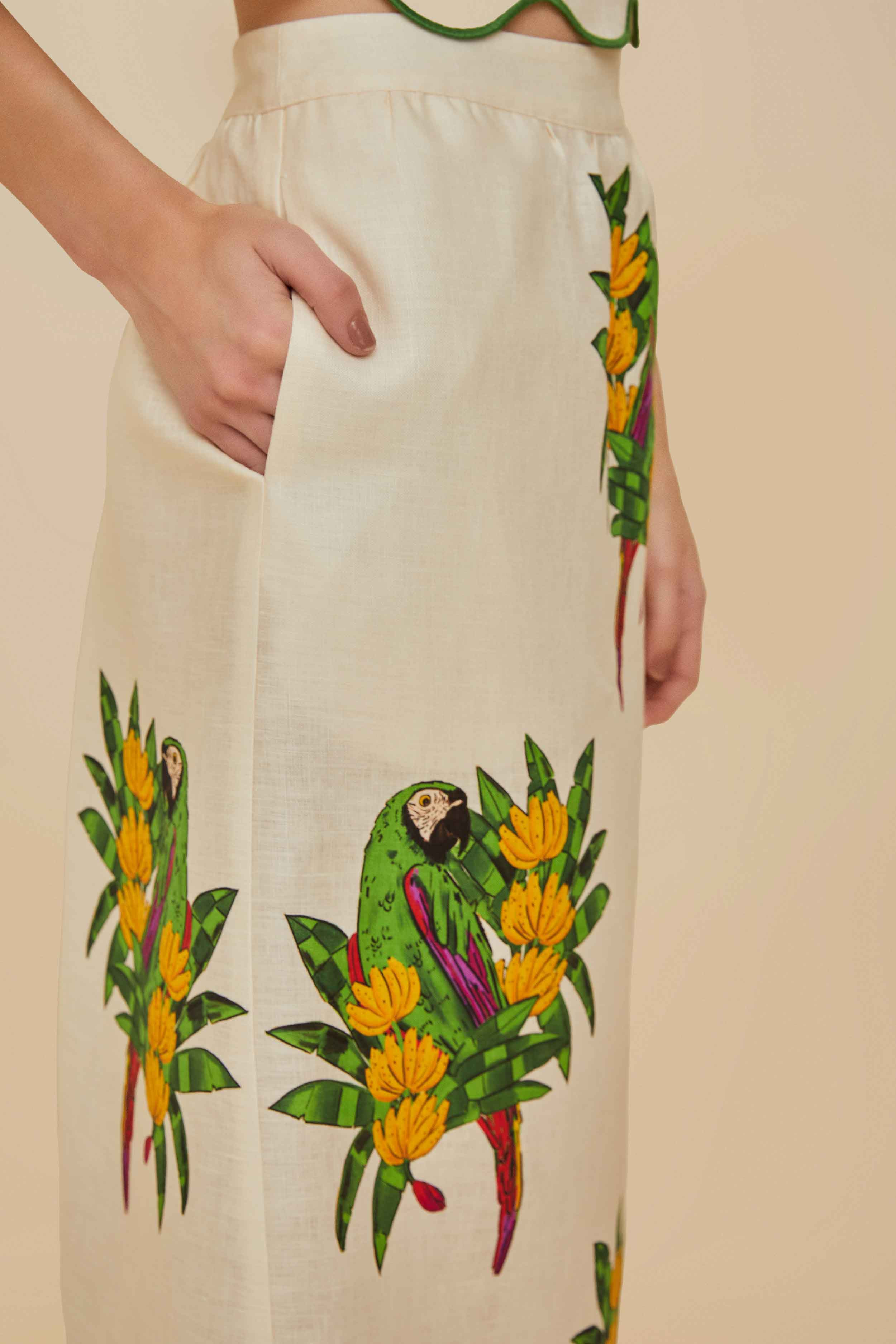 Off-White Maracana Bird Euroflax™ Premium Linen Midi Skirt - 4