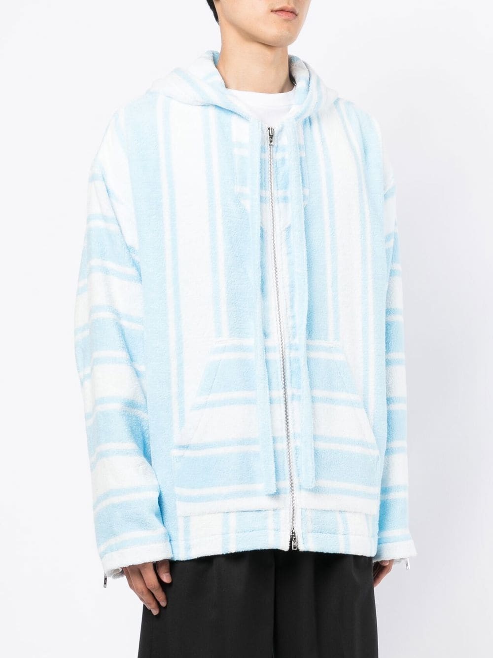 zip-up striped cotton hoodie - 3