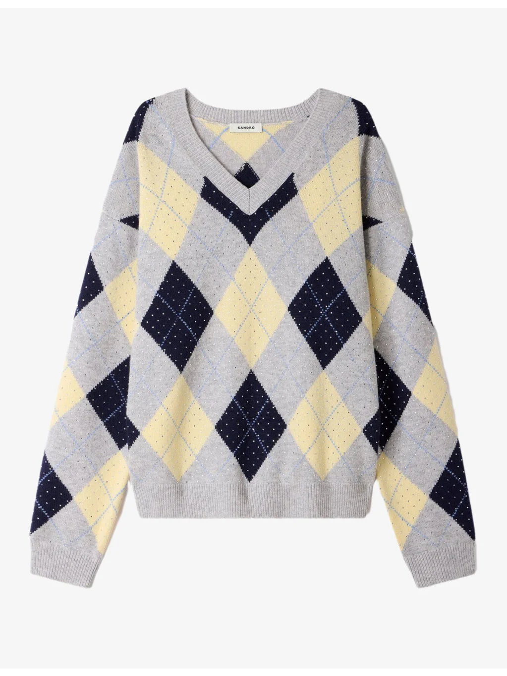 Argyle Rhinestone-Embellished Wool Jumper - 1