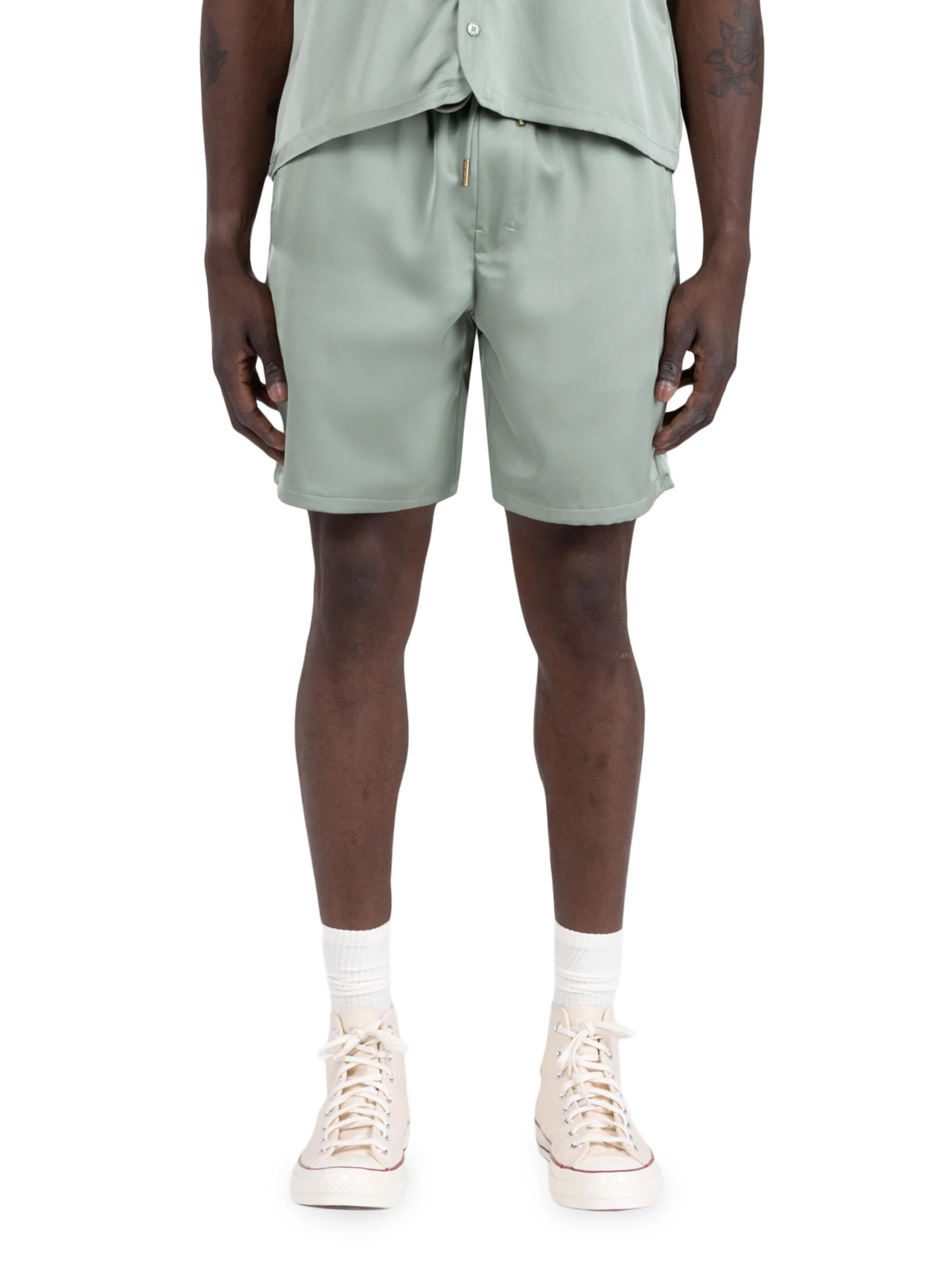 Men's Satin Drawstring Shorts - Sage - 1