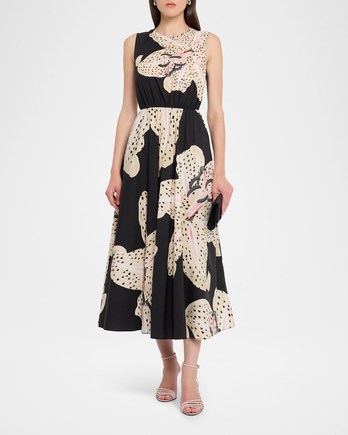 Flower-Print Popeline Sleeveless Midi Dress - 2